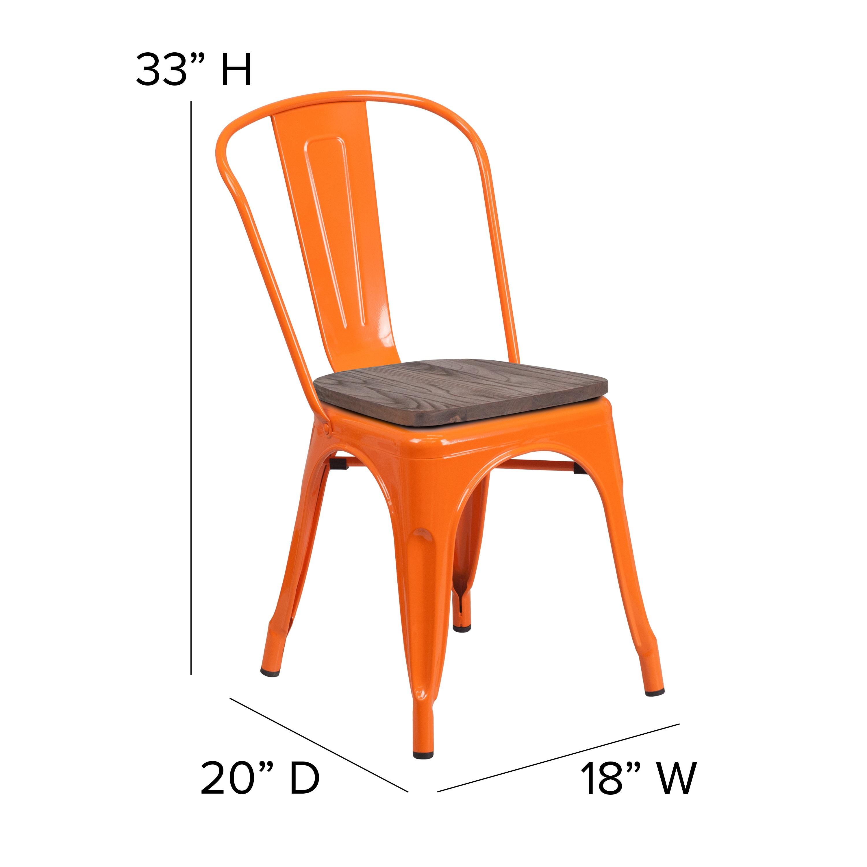 Flash Furniture Orange Metal Stackable Chair with Wood Seat