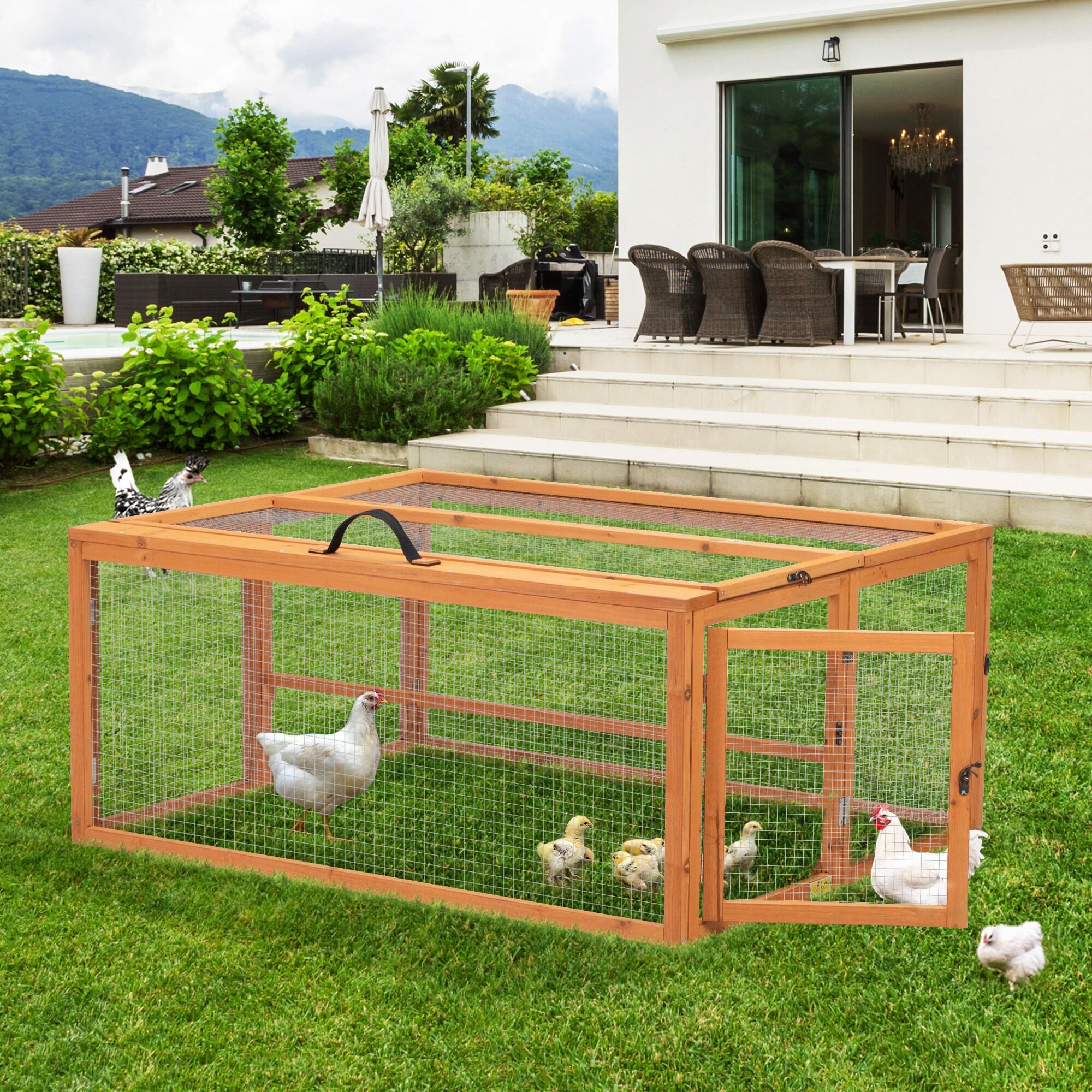 Coziwow Folding Chicken Coop, Wooden Rabbit Hutch for Small Animals with Roosting Bar, Orange