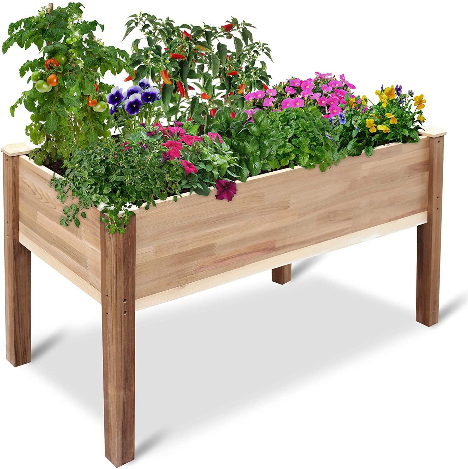 Jumbl Cedar Wood Raised Garden Bed & Herb Planter Box, 34" x 18" x 30"