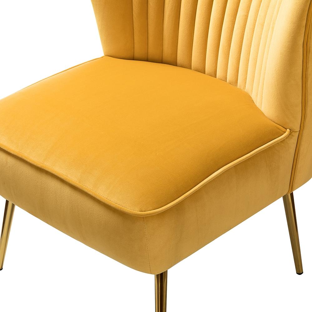 Comfy Velvet Accent Chair Transitional Armless Side Chair Gold Leg Vanity Living Room Adult Mustard