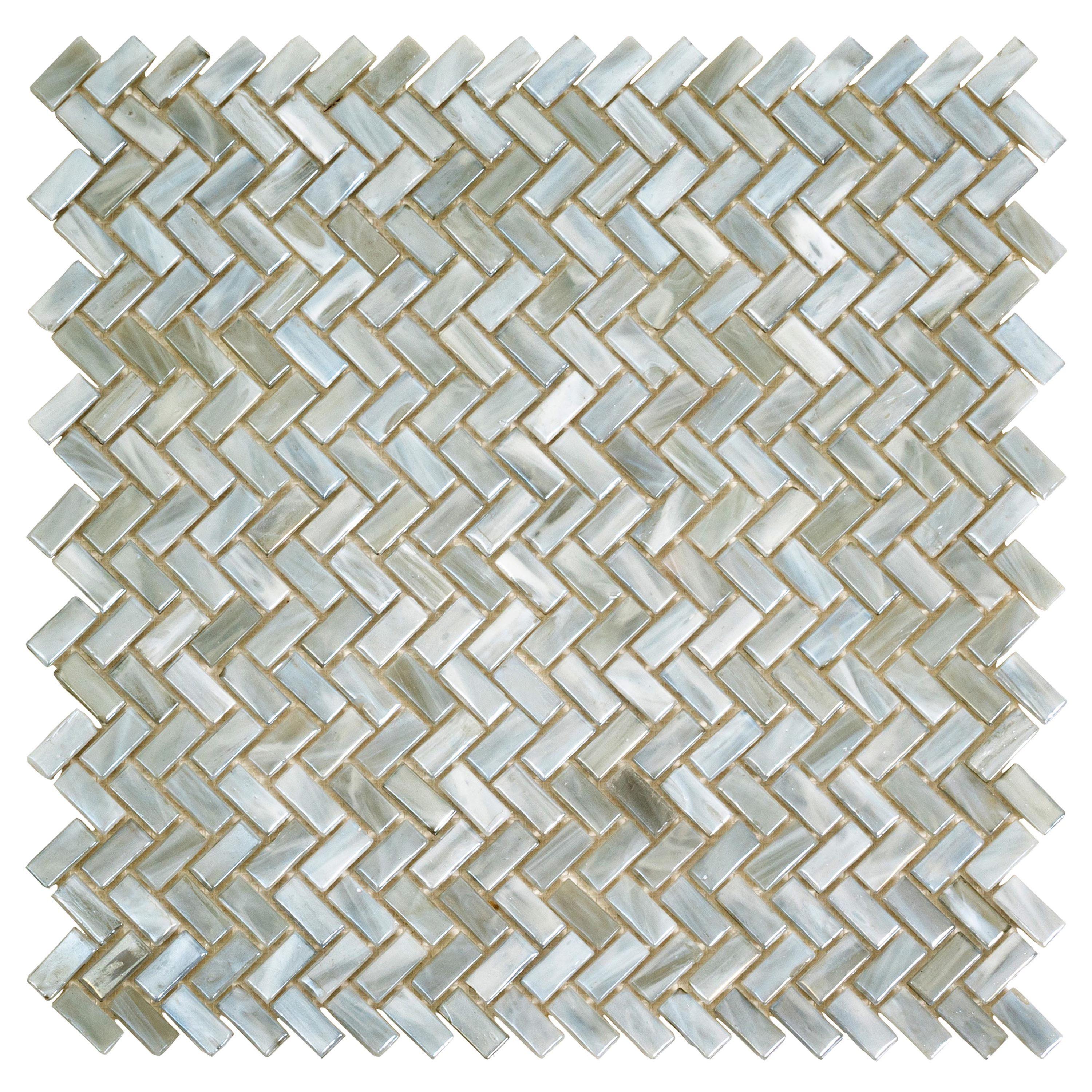 Apollo Tile    10 Pack 11.8-in x 11.9-in Gray Herringbone Glossy Finished Glass Mosaic Floor and Wall Tile (9.75 Sq ft/case)