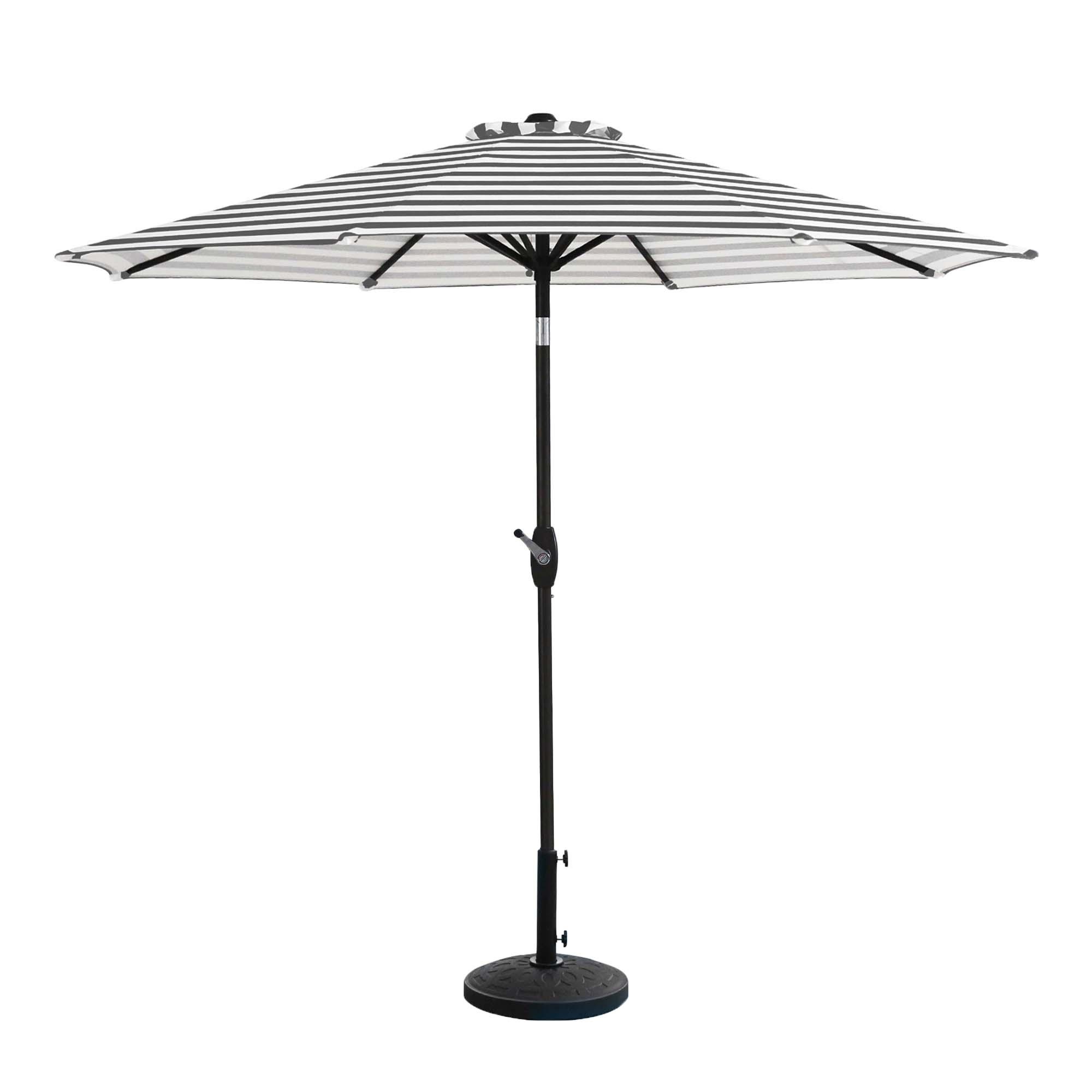 Westin Outdoor 9 Ft Market Patio Umbrella with Round Resin Base for Outdoor Garden UV Water Weather Resistant, Gray/White Stripe