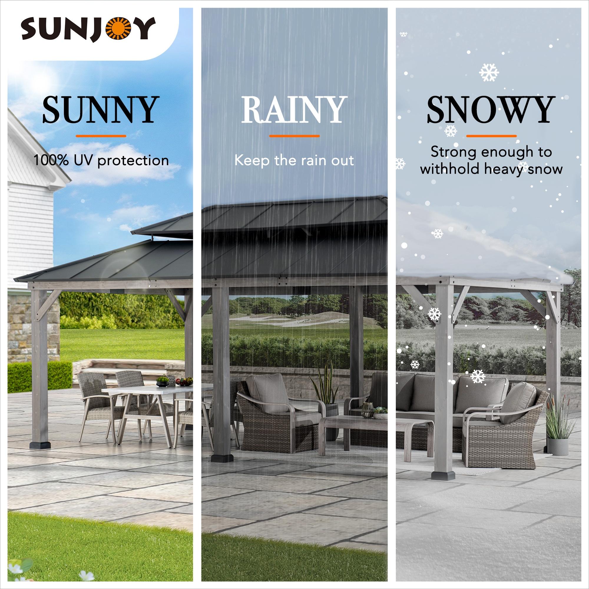 Sunjoy 12 x 20 ft. Wood Gazebo, Outdoor Patio Aluminum Hardtop Gazebo, Cedar Framed Wooden Gazebo with 2-Tier Roof, Suitable for Patios, Lawn and Backyard