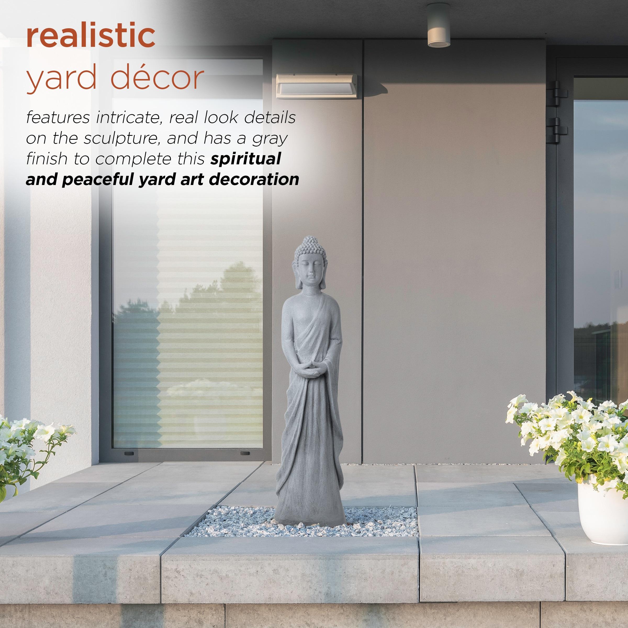 32" Magnesium Oxide Standing Buddha Statue Gray - Alpine Corporation: Outdoor Decor, Garden Accent