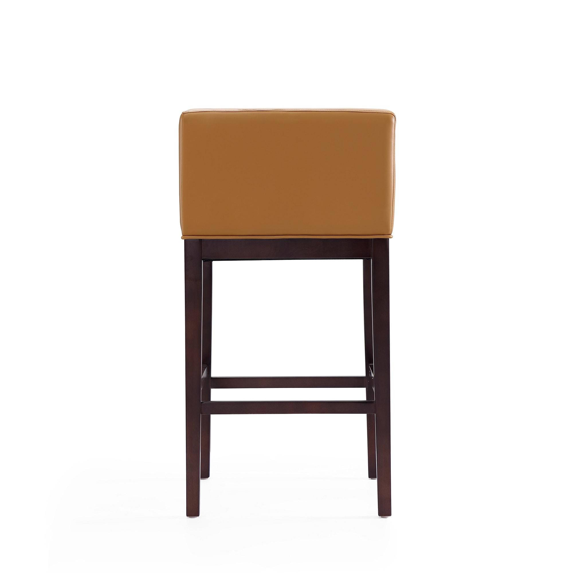 Kingsley Upholstered Beech Wood Barstool Camel - Manhattan Comfort: Mid-Century Modern, Low Back, Footrest