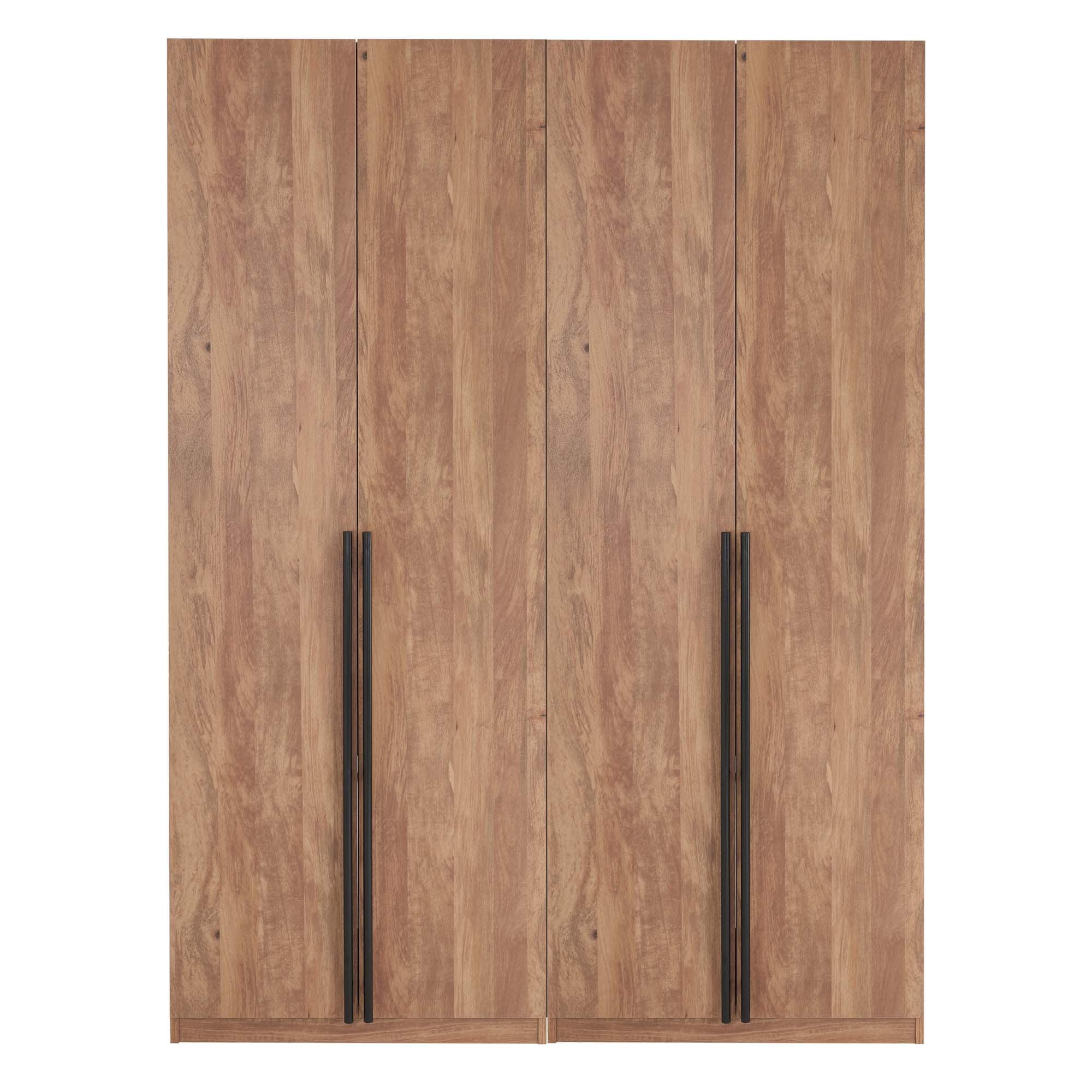 Manhattan Comfort Set of 2 Lee 2 Door and 2 Drawer Wardrobe Closets Golden Brown: Modern MDF, Metal Hardware, 8 Shelves