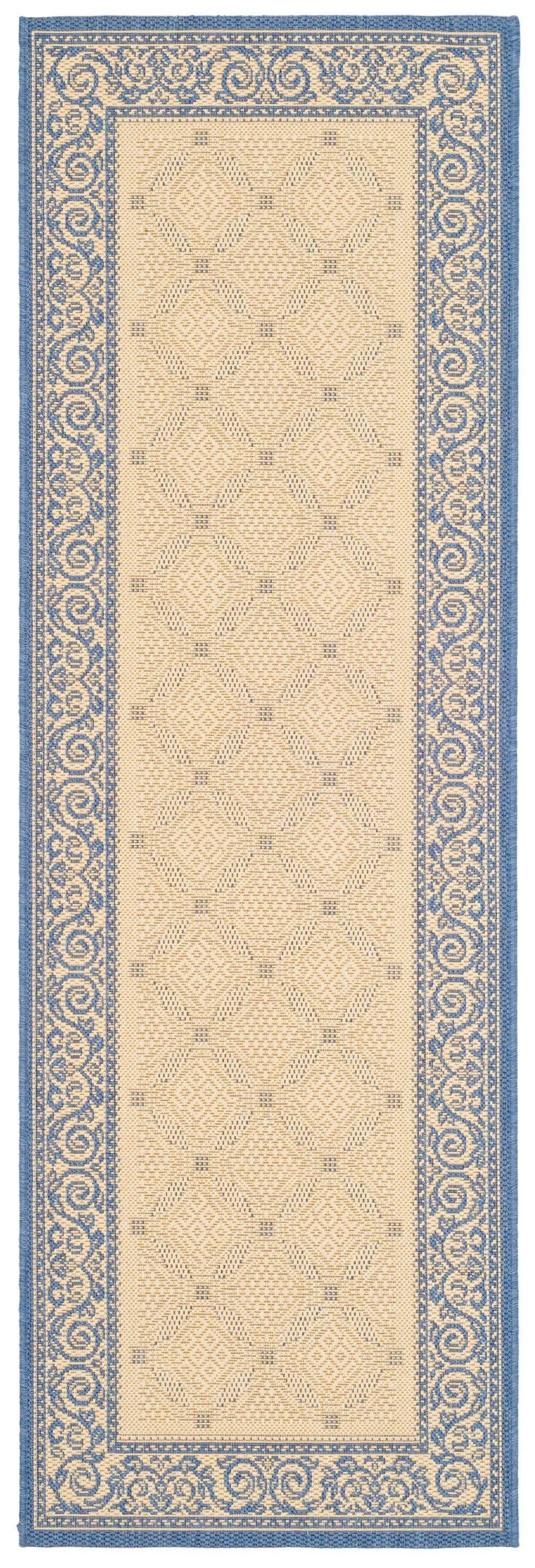 Courtyard CY1502 Power Loomed Indoor and Outdoor Runner Rug - Natural/Blue - 2'3"x6'7" - Safavieh