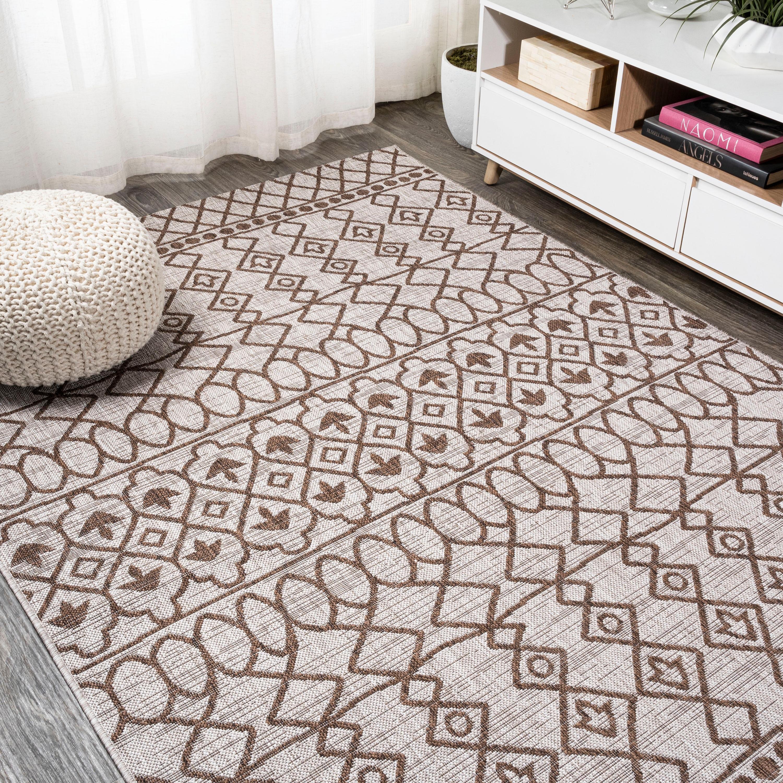 3'x5' Kafel  Bohemian Indoor/Outdoor Area Rug, Beige/Brown - JONATHAN Y