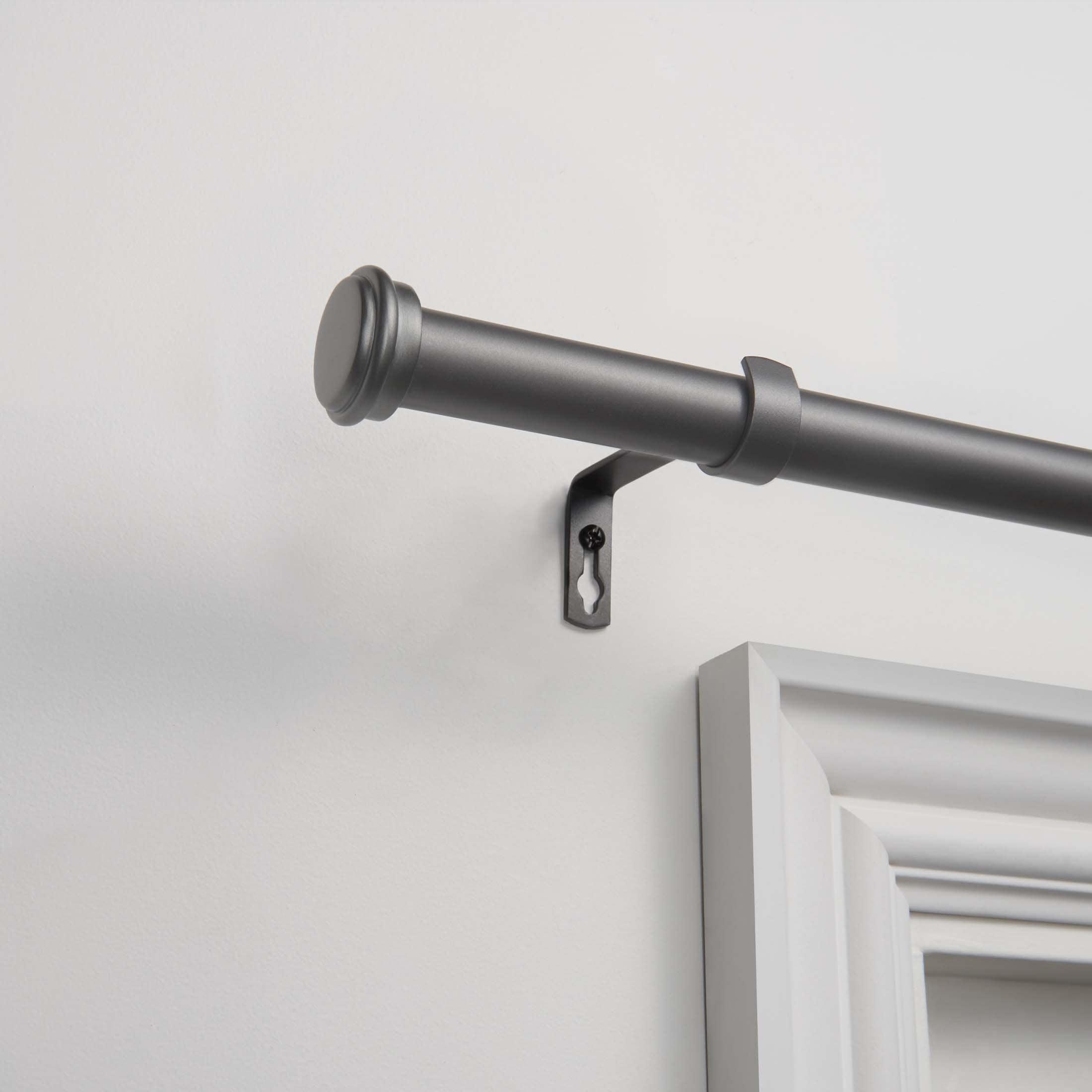 Exclusive Home 36"-72" Topper Curtain Rod - Gunmetal: Matte Finish, Iron, Flat Cap Finial, 25 lb Capacity