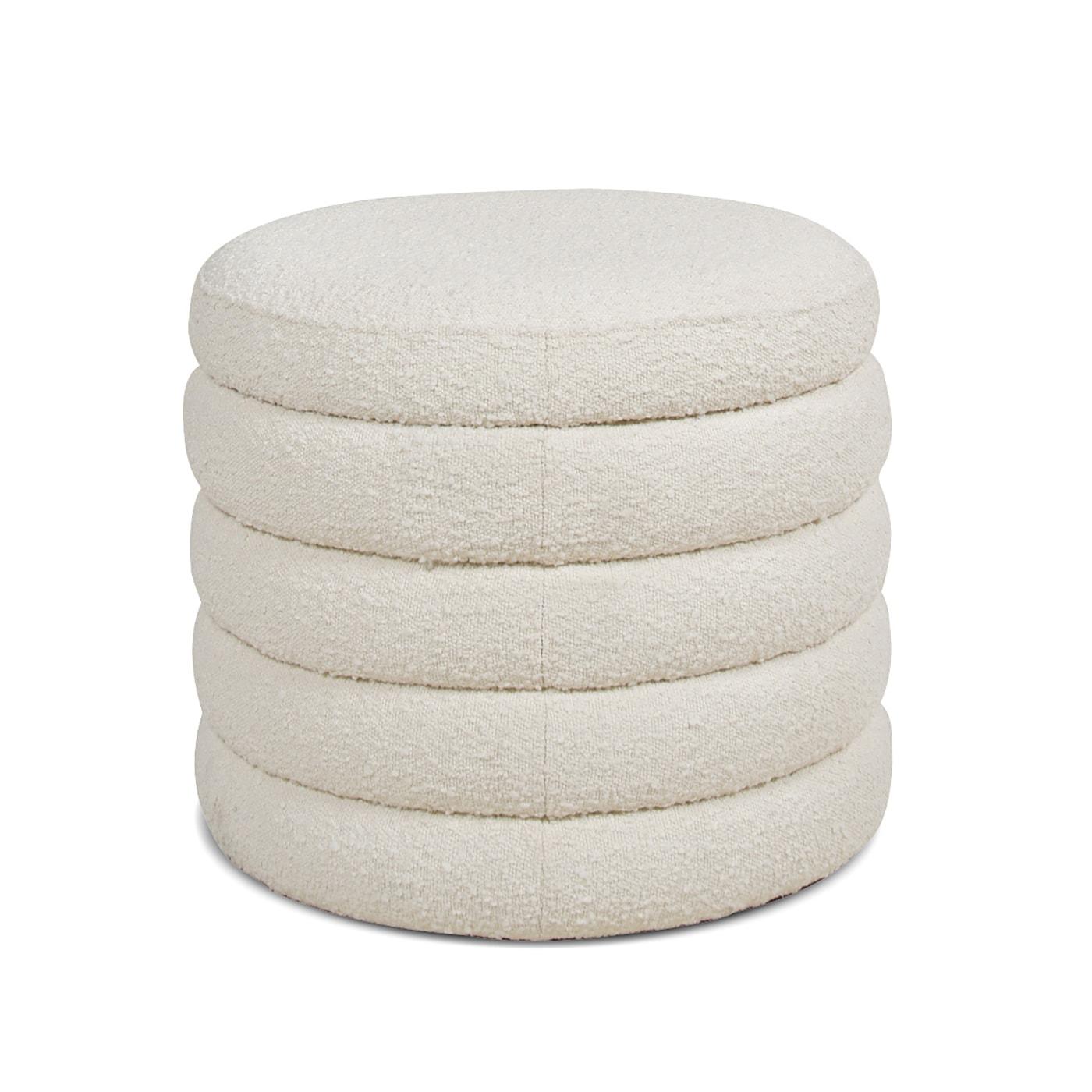 NicBex Modern 19" Round Storage Ottoman Wood Footstools with Boucle Fabric for Bedroom and Living Room, White