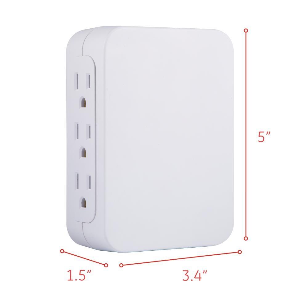 GE Pro 6-Outlet Side-Access Wall Adapter Surge Protector, White, 10353