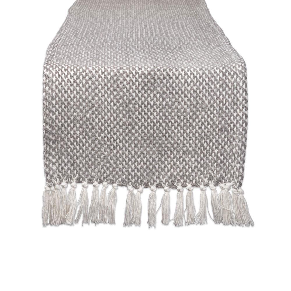 Design Imports  Woven Jacquard Fringe Table Runner, Gray, 15X72"