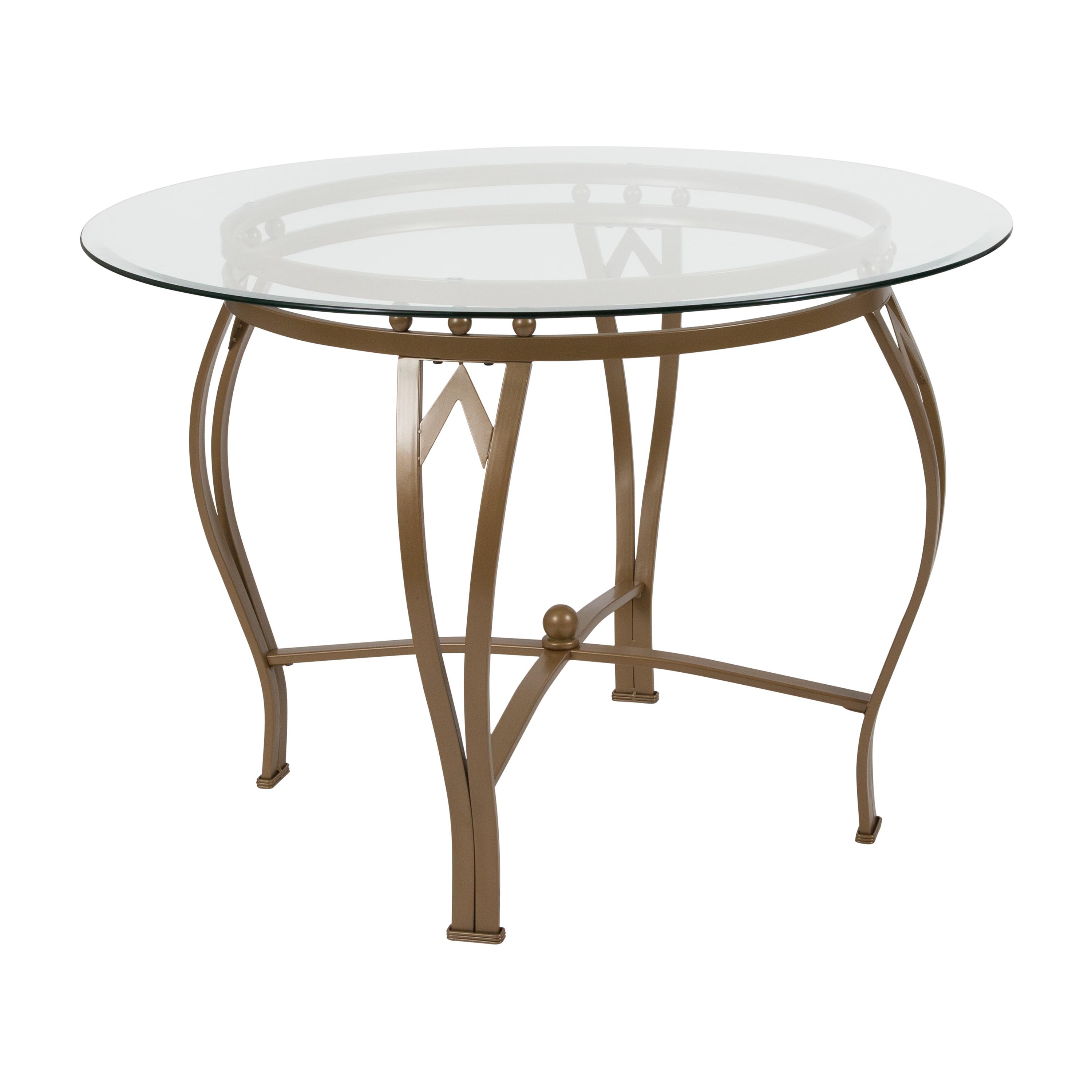 Flash Furniture Syracuse Round Glass Dining Table with Bowed Out Metal Frame