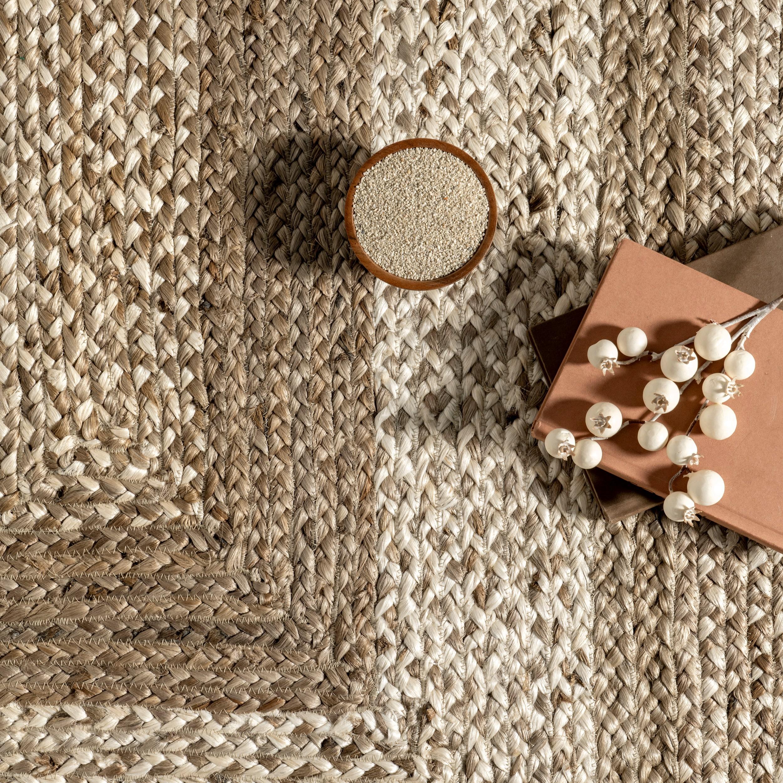 nuLOOM Charlene Braided Border Jute Area Rug, Oval 3' x 5', Natural