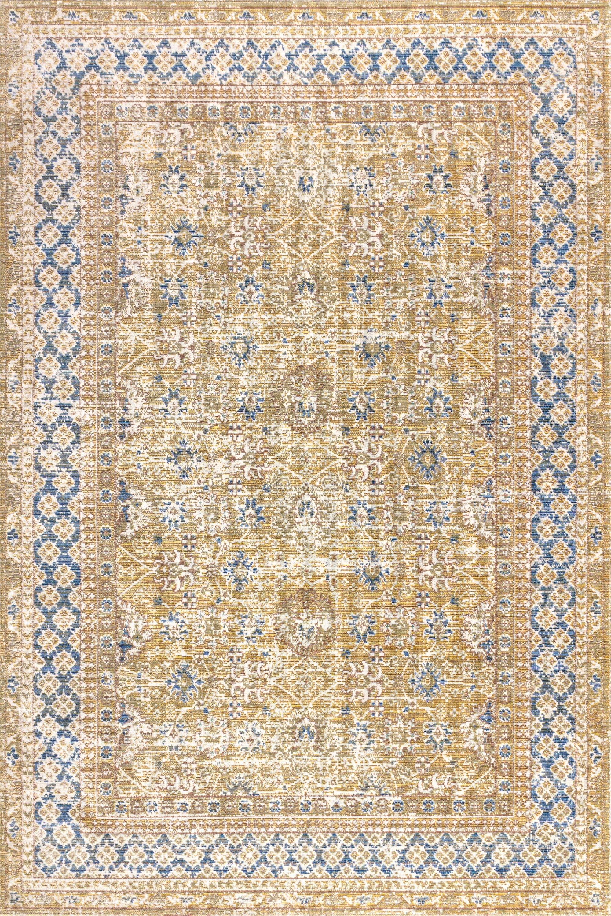 4'x6' Stirling English Country Argyle Area Rug, Blue/Gold - JONATHAN Y