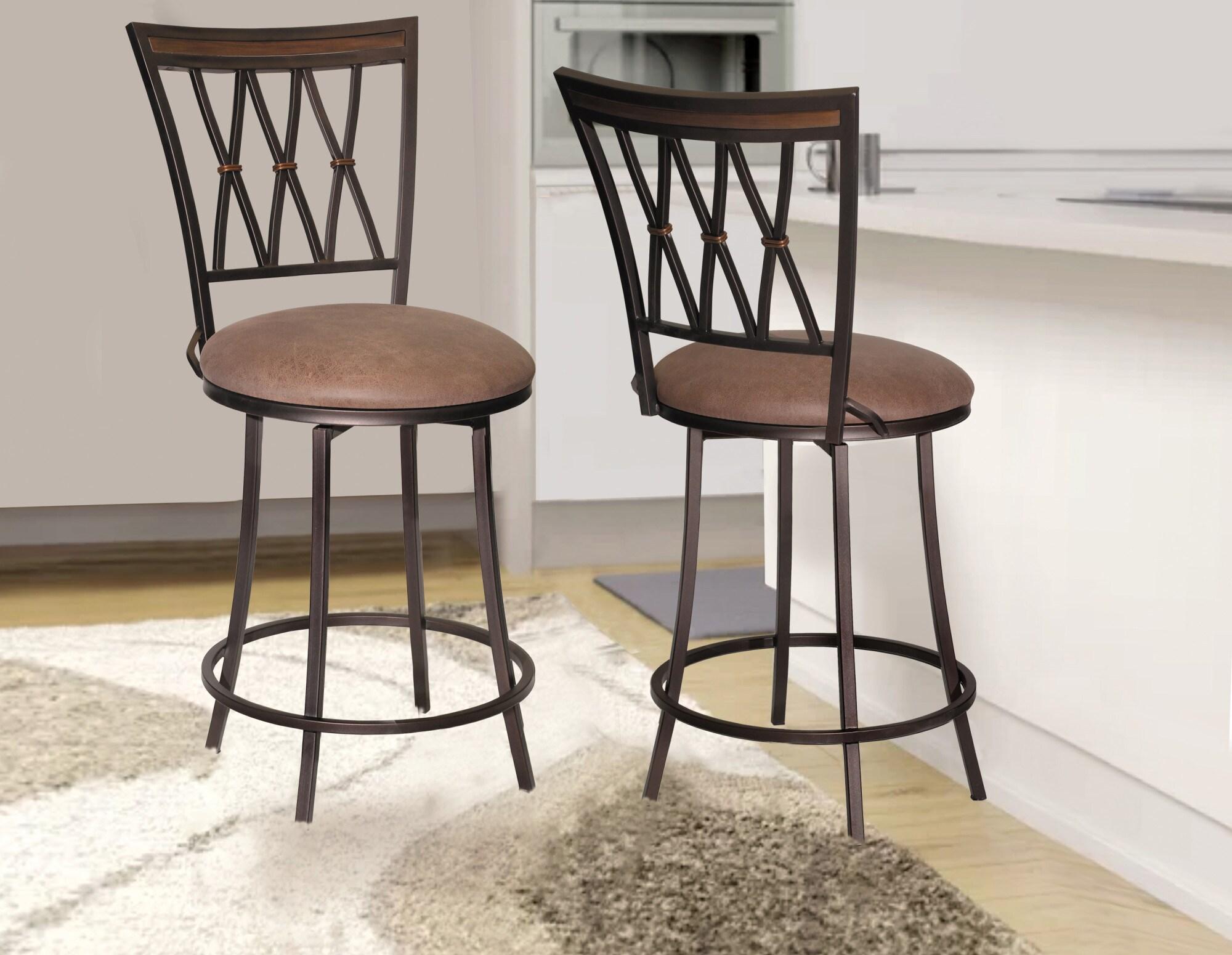 Sedona Swivel Metal Counter Stool with Camel Brown Microsuede Seat