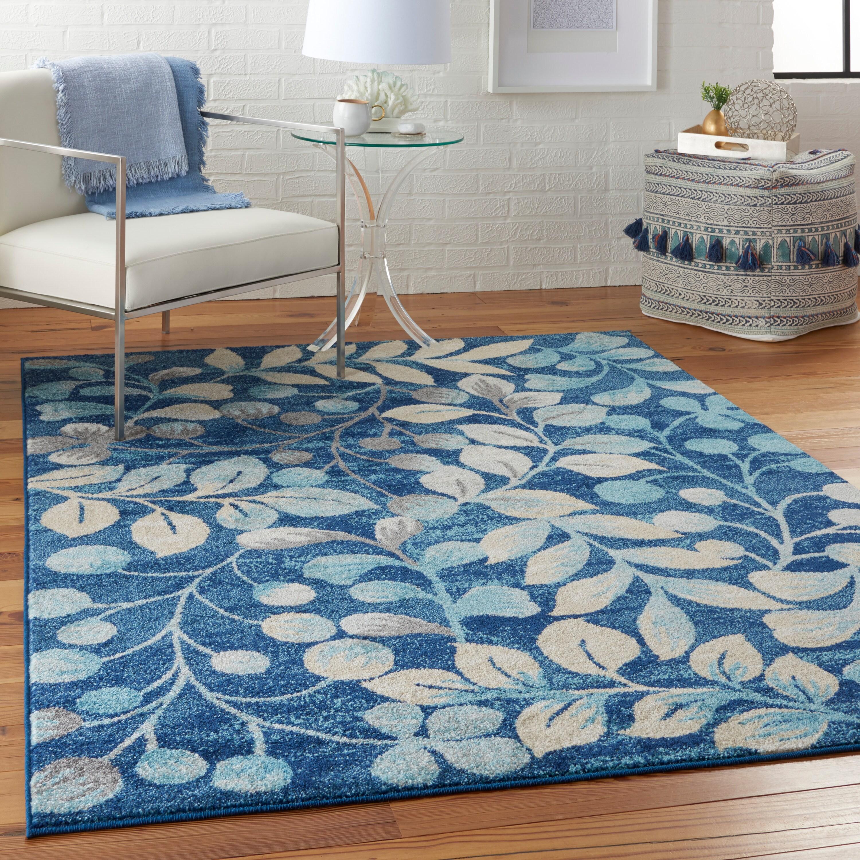 Nourison Tranquil 5'3" X 7'3" (5' x 7') Navy Indoor Area Rug Contemporary Botanical Vine and Bloom by Nourison