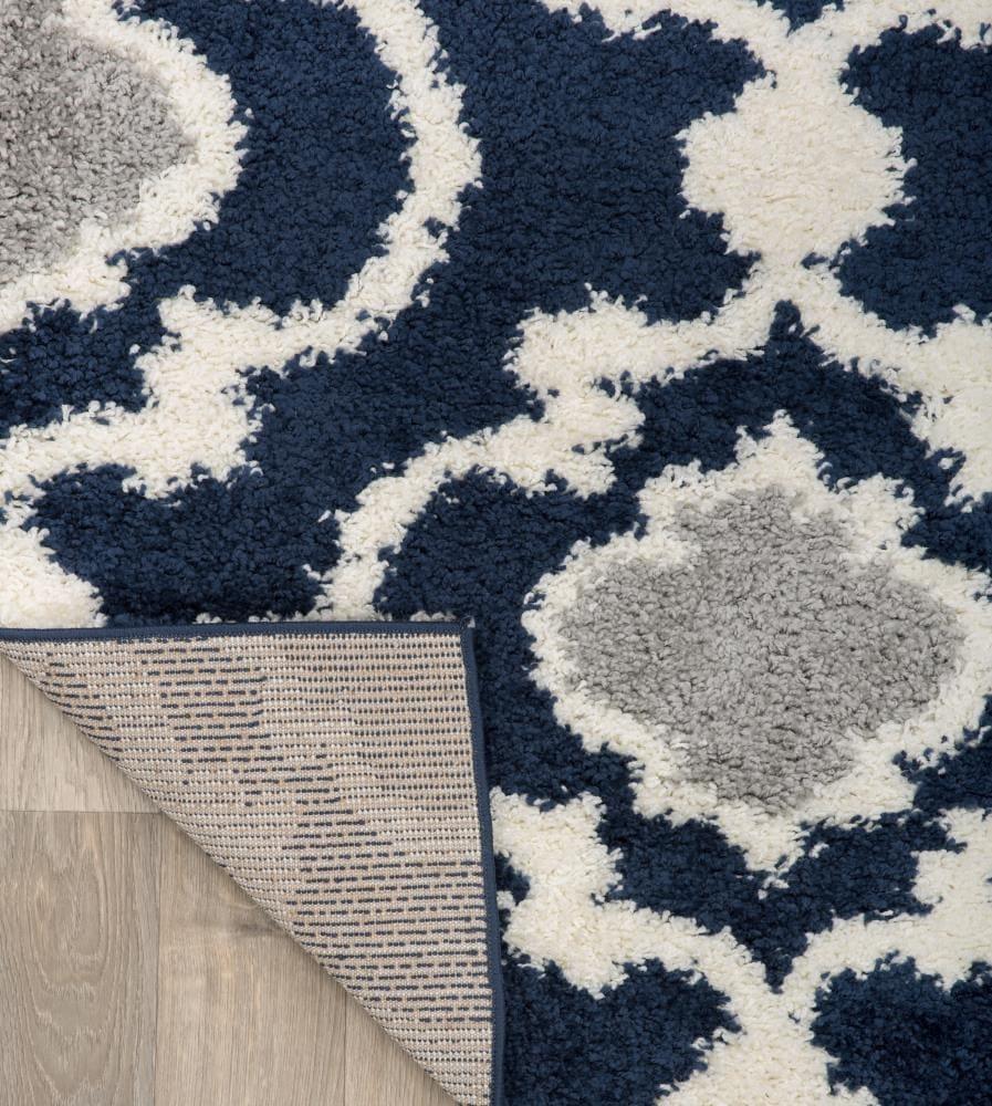 World Rug Gallery Cozy Moroccan Trellis Shag Area Rug - Navy 6'6" x 9'