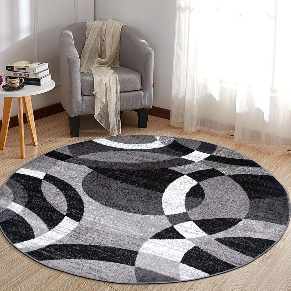World Rug Gallery Geometric Circles Gray 6'6" Round Rug