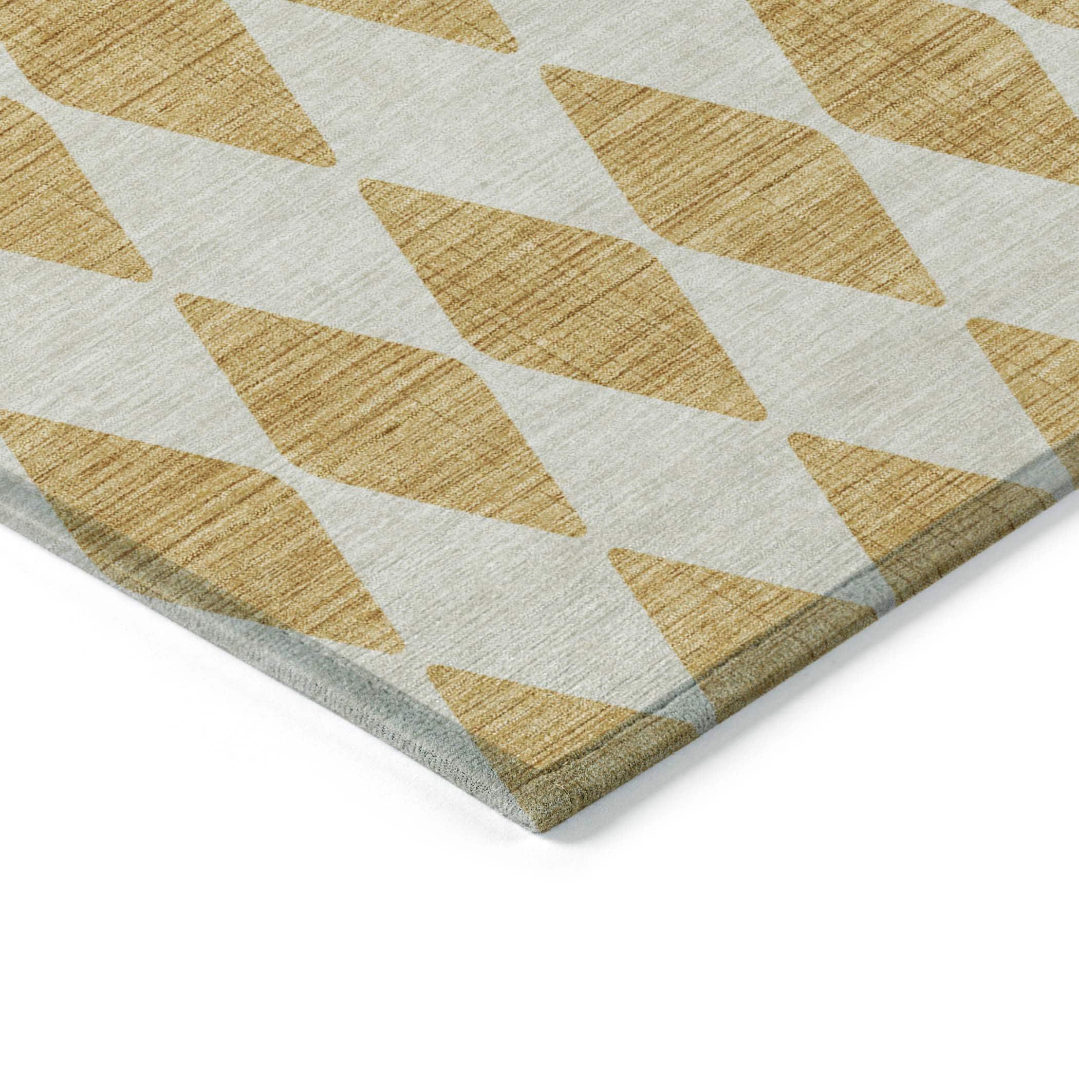 Gold and White Diamond Pattern Washable Synthetic Rug