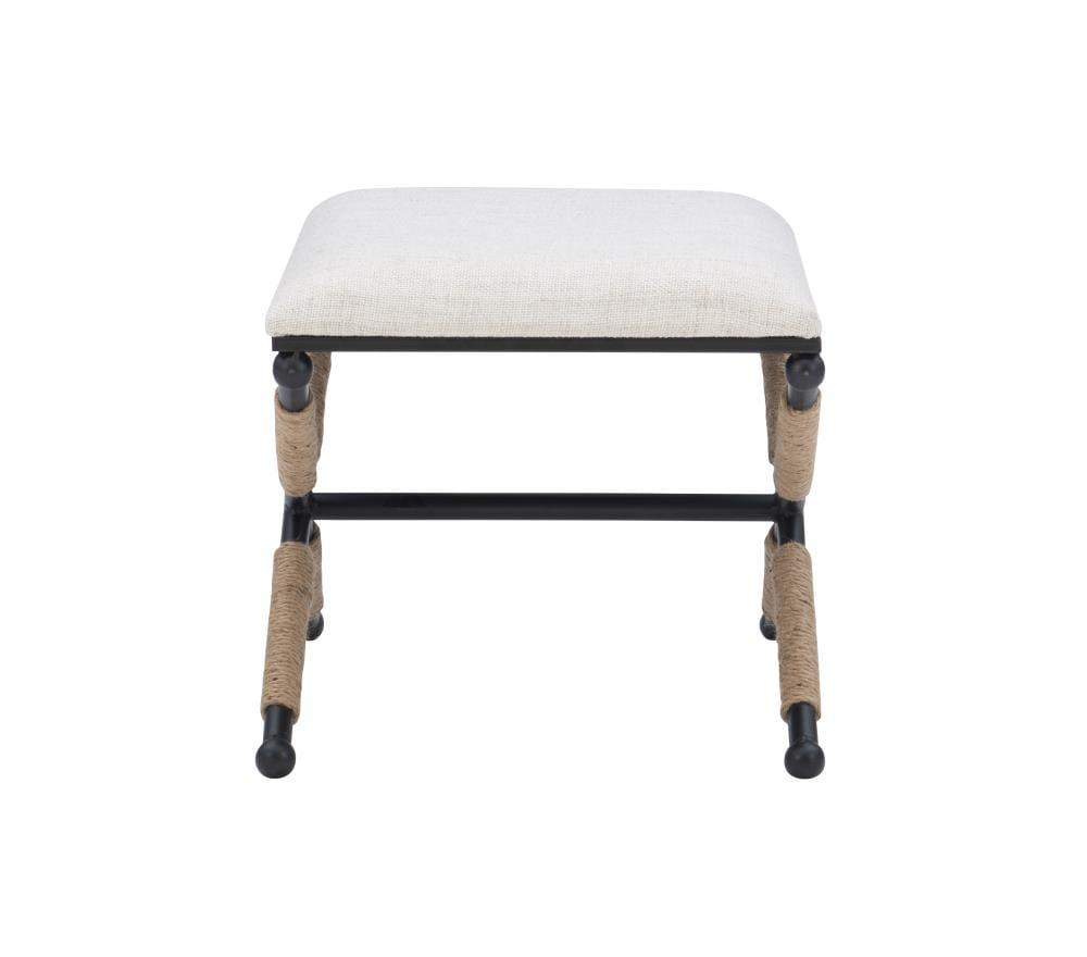 24" Ashburn Boho Rope Wrapped Campaign Accent Stool Ottoman Buff Beige Linen - Linon: Vanity, Bedroom Bench