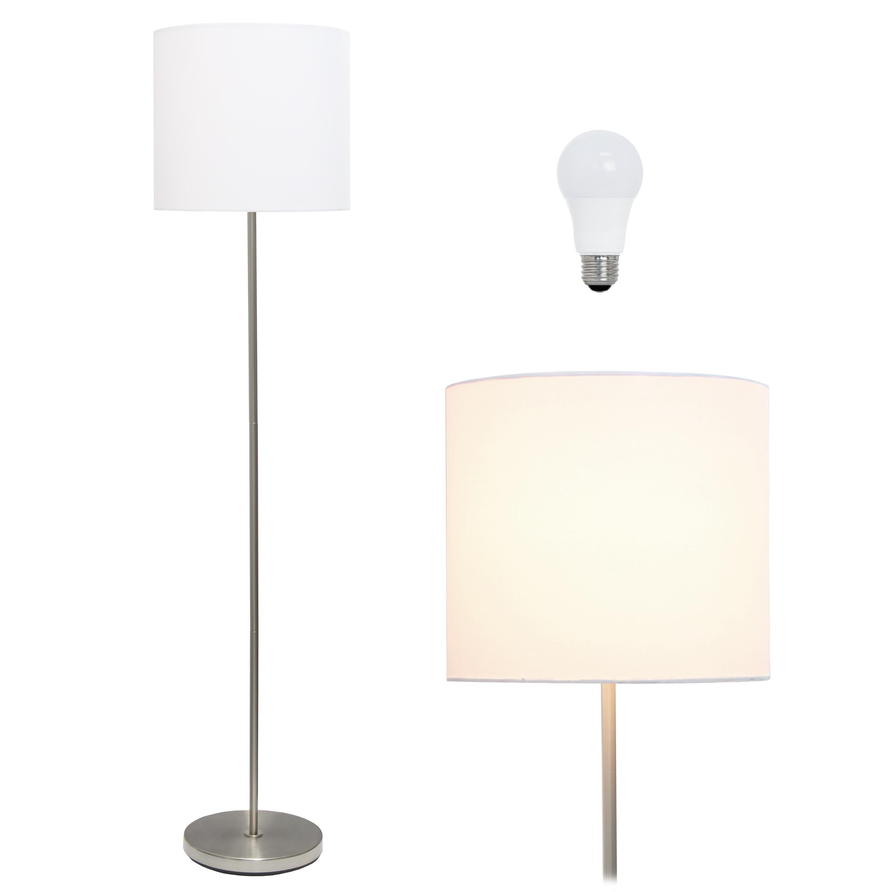 Simple Designs 57" Traditional Brushed Nickel Stick Floor Lamp with Feit LED (Includes LED Light Bulb) White