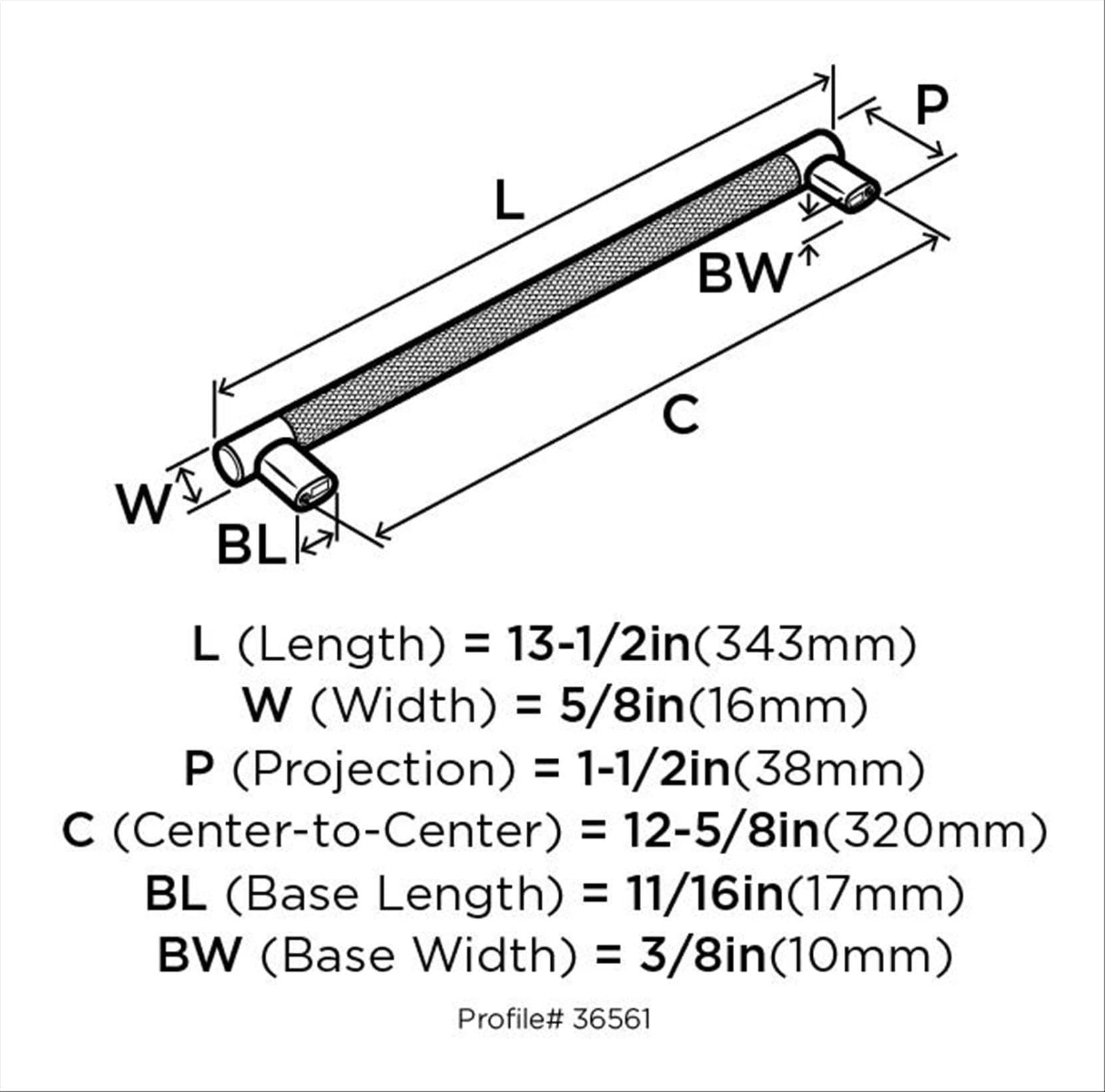 Amerock Esquire 12-5/8 inch (320mm) Center-to-Center Satin Nickel/Oil-Rubbed Bronze Cabinet Pull