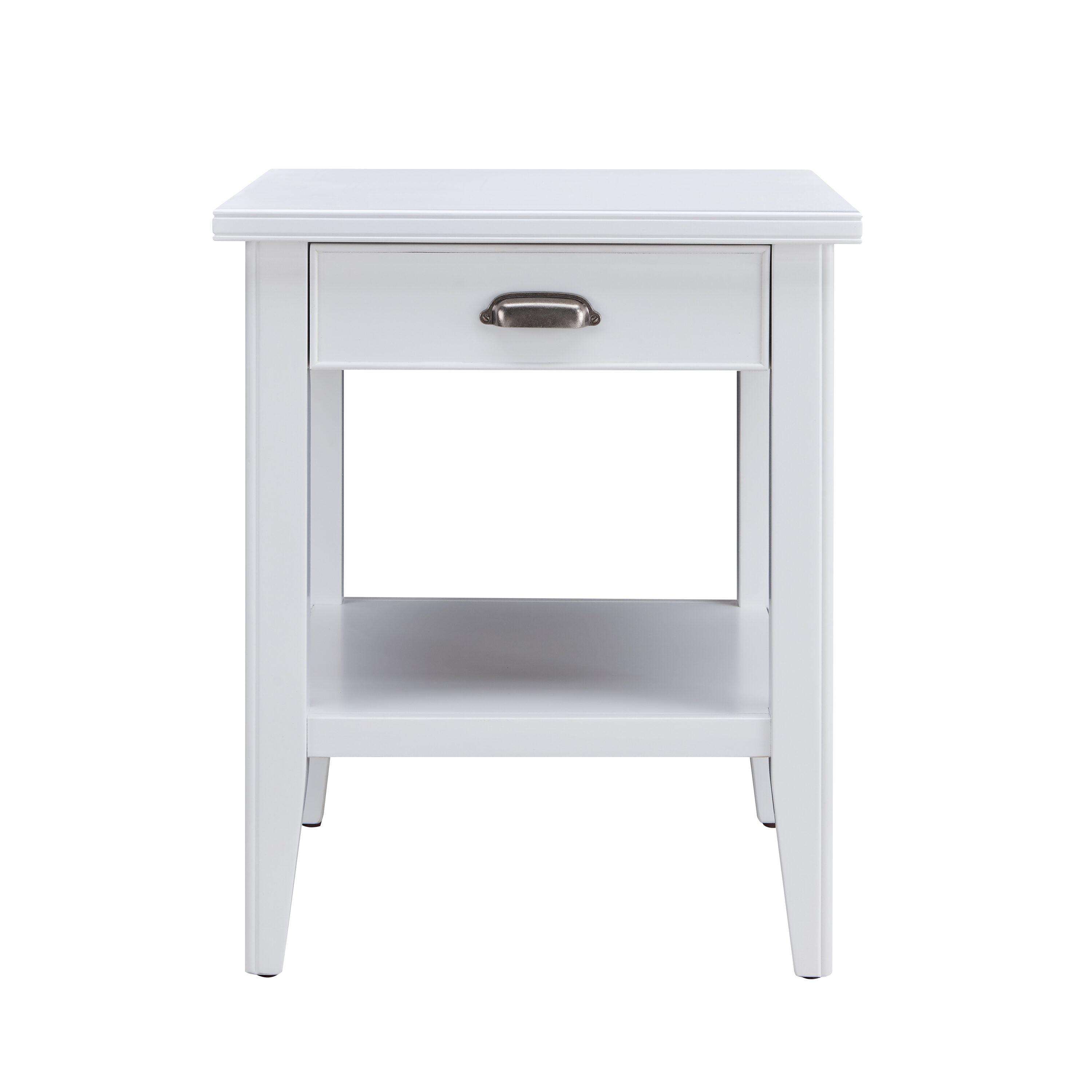 Leick Home 10507-WT Laurent End Table with Drawer and Display Shelf-White