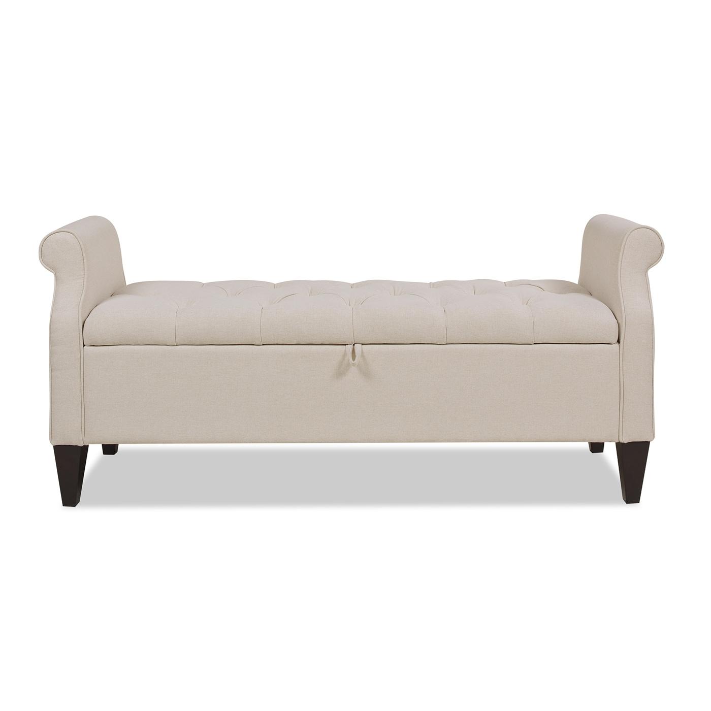 Jacqueline Tufted Roll Arm Storage Bench Sky Neutral