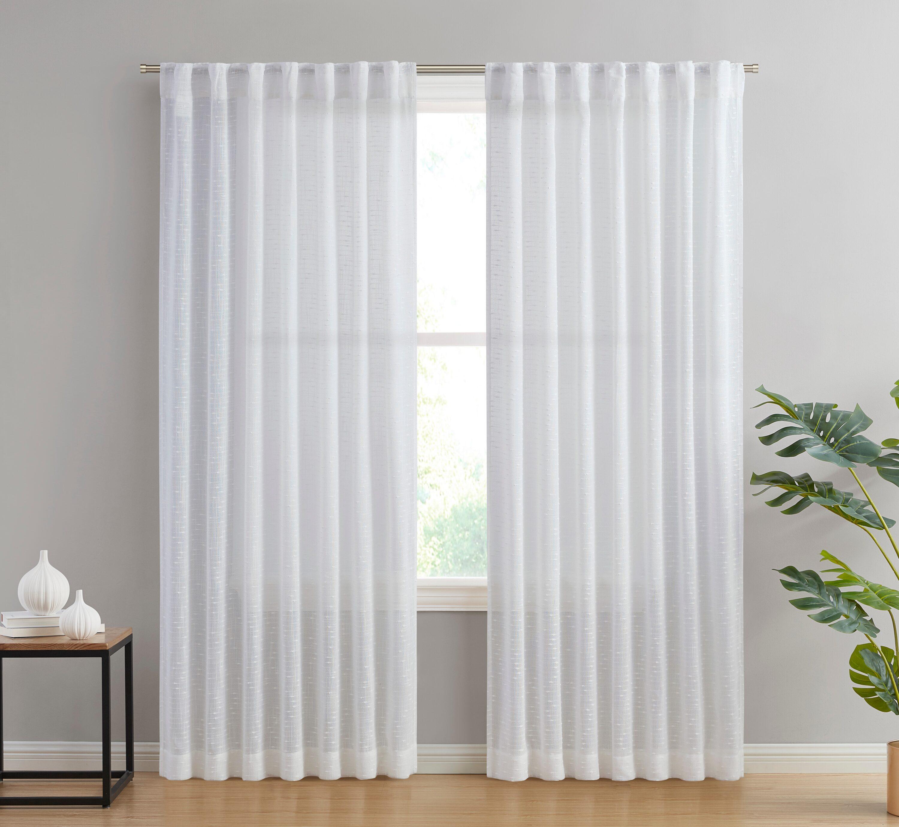 HLC.ME Emily Faux Linen Semi Sheer Light Filtering Back Tab Pocket Lightweight Window Curtains Drapery, 2 Panels - White, 54 W x 84 L