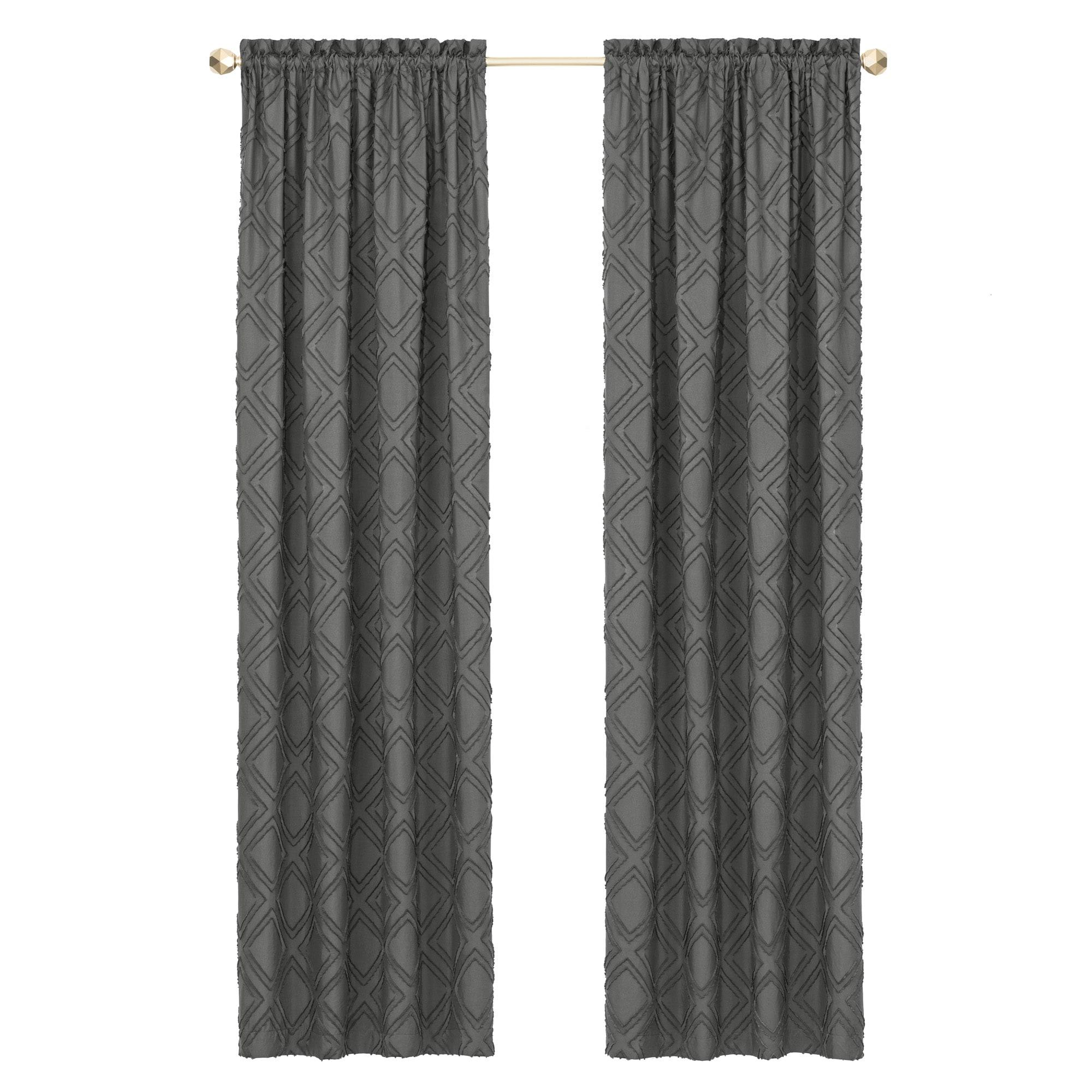 Charcoal Geometric Diamond Fringe Rod Pocket Curtain Panel, 42" x 84"