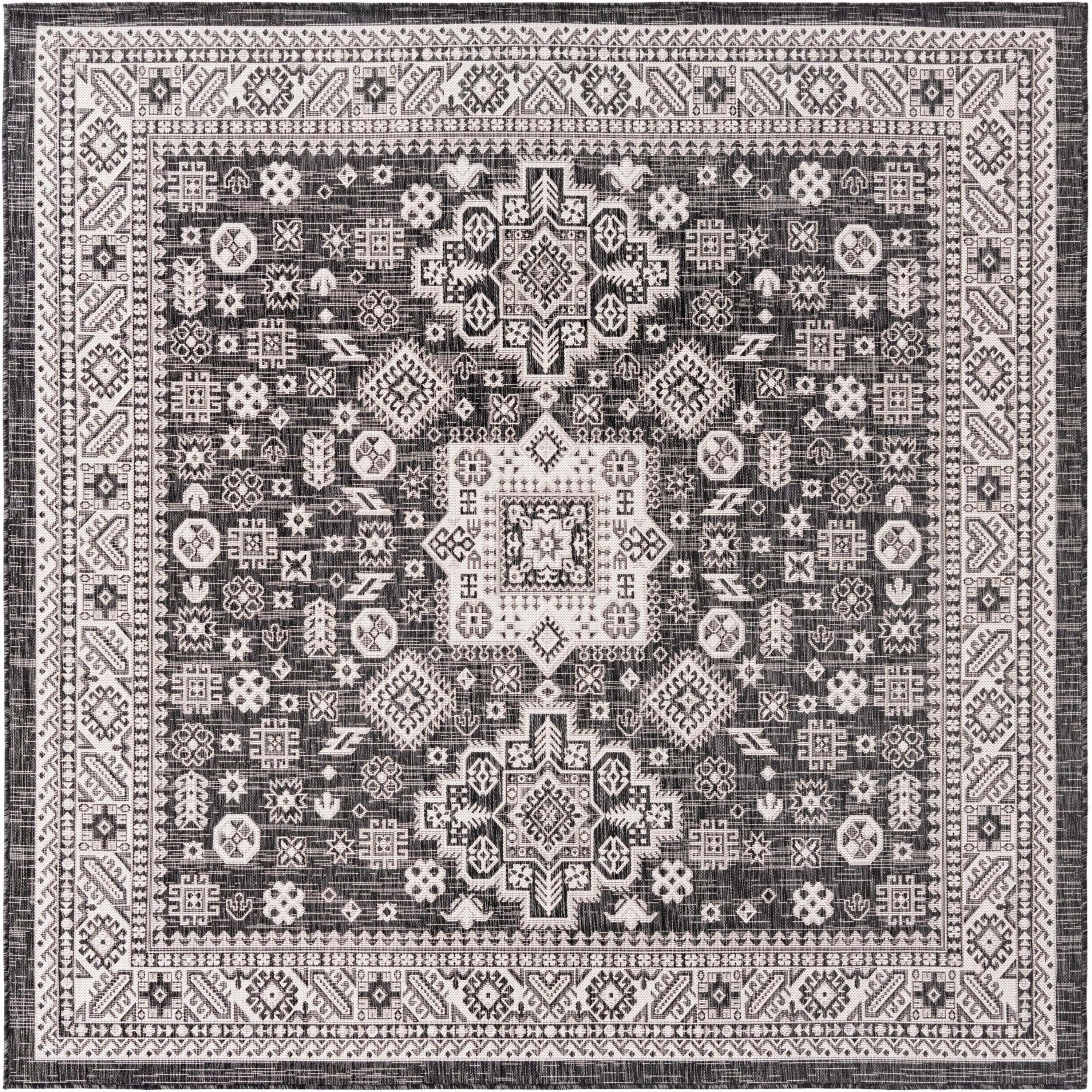 Unique Loom 7' 10 x 7' 10 Square Indoor/Outdoor Aztec Charcoal Gray Area Rug