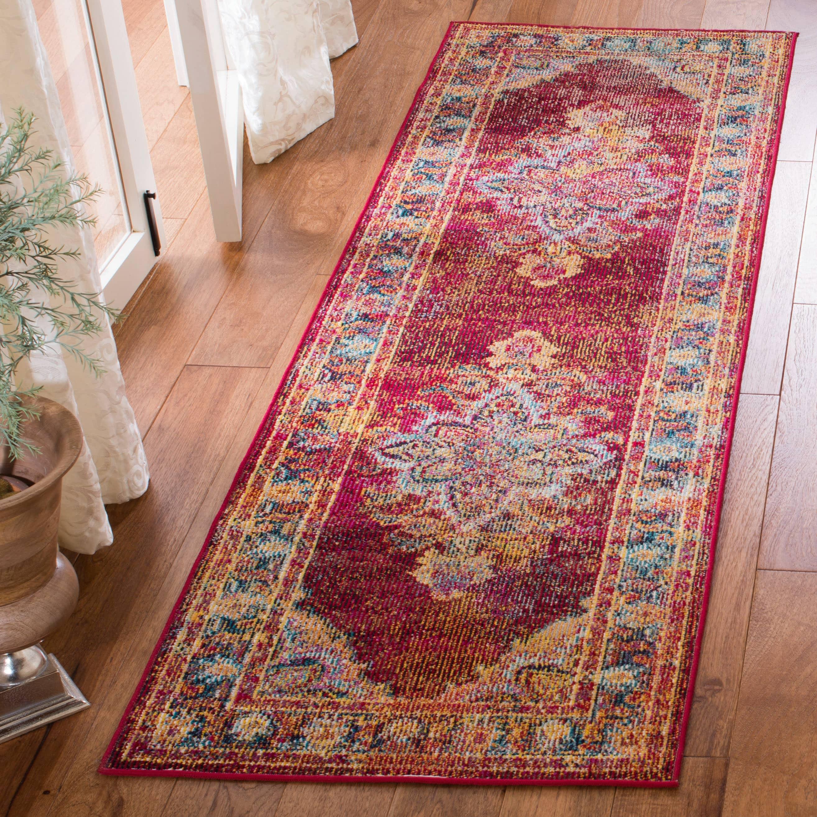 Crystal CRS508 Power Loomed Runner Rug - Ruby/Navy - 2'2"x7' - Safavieh.