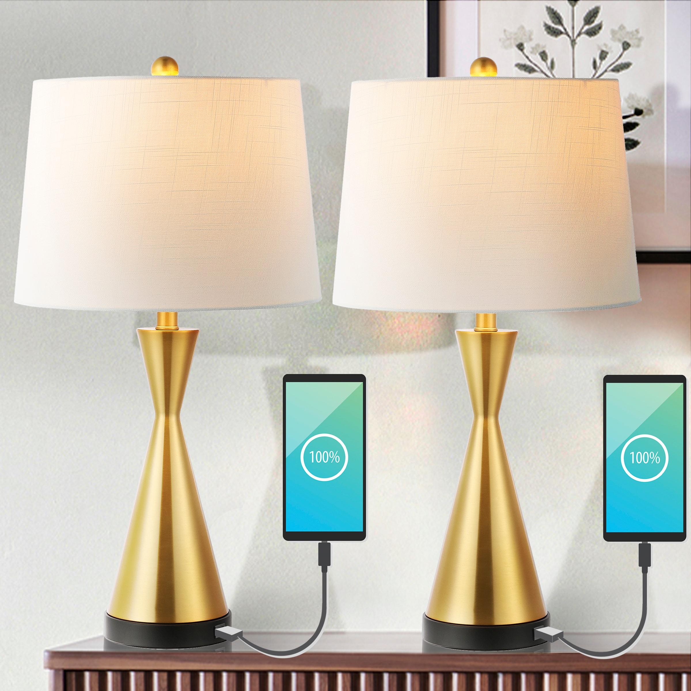 JONATHAN Y Colton 26" Classic French Country Iron LED Table Lamp with USB Charging Port, Brass Gold (Set of 2), JYL4046B-SET2