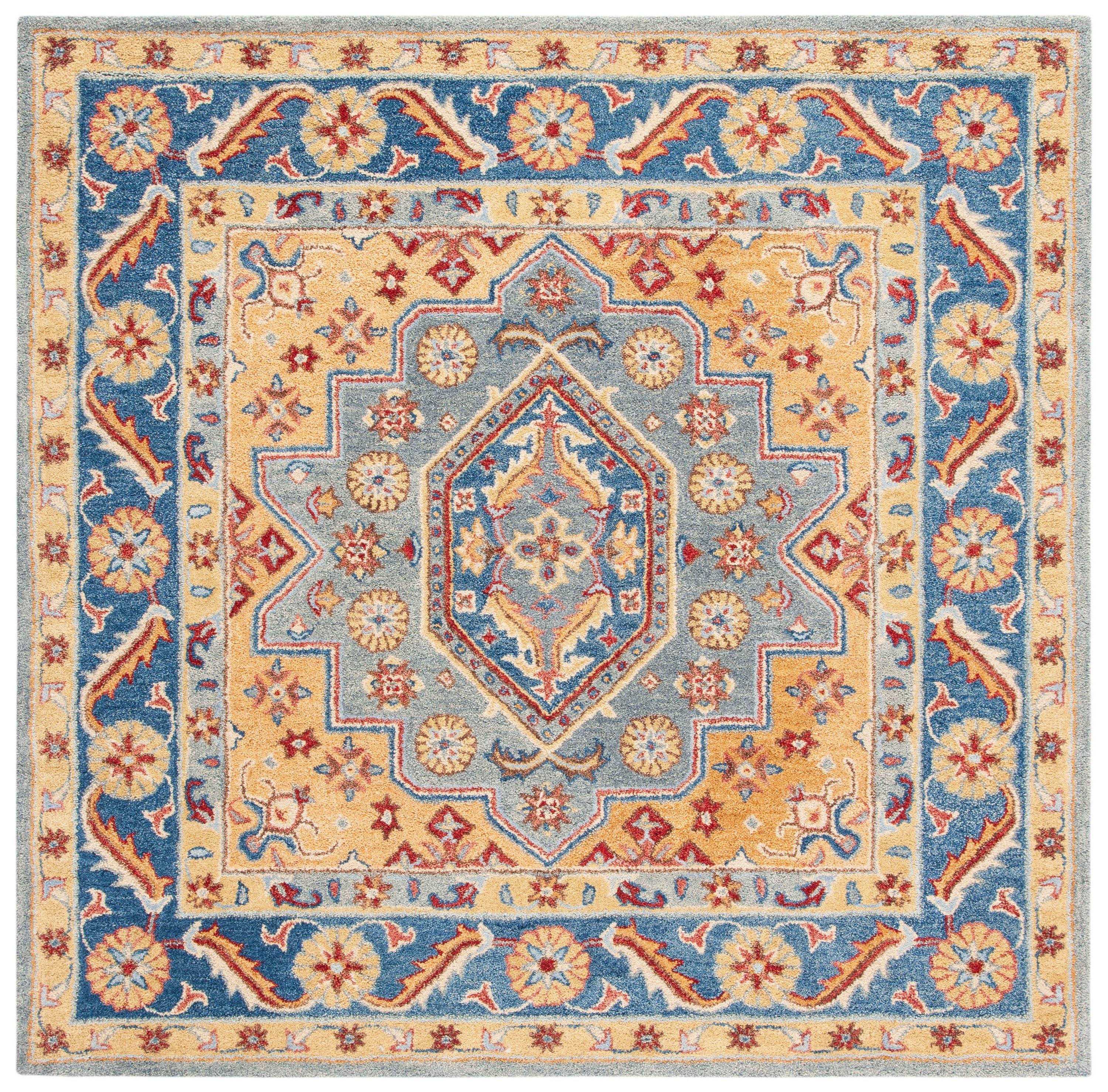 Antiquity AT504 Hand Tufted Area Rug - Blue/Gold - 6'x6' - Safavieh.