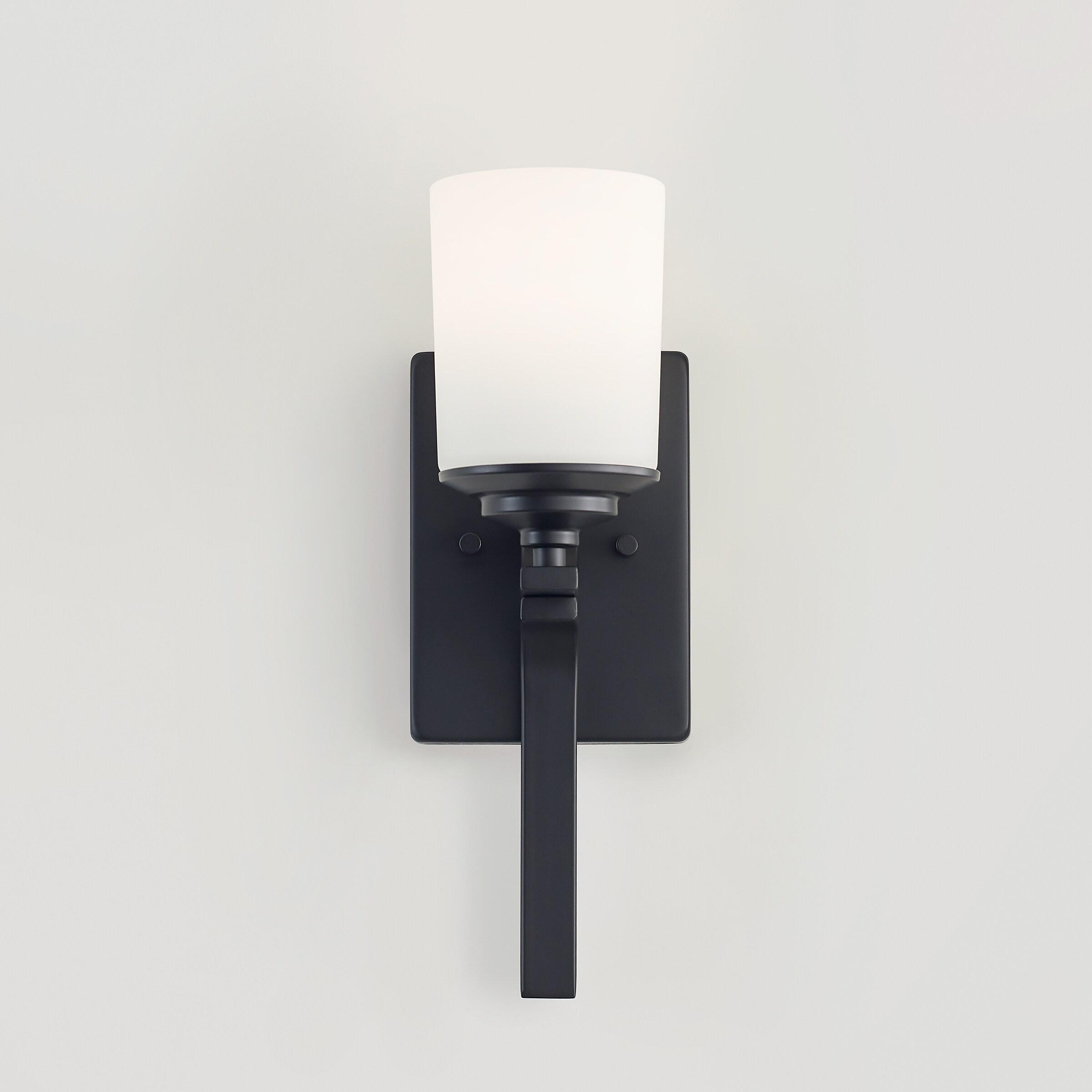 Generation Lighting 4130701-112 Kemal Etched/White Glass Cylinder Torchiere Wall Sconce Lighting Fixture, 1-Light 75 Watt, 15" H x 5" W, Midnight Black