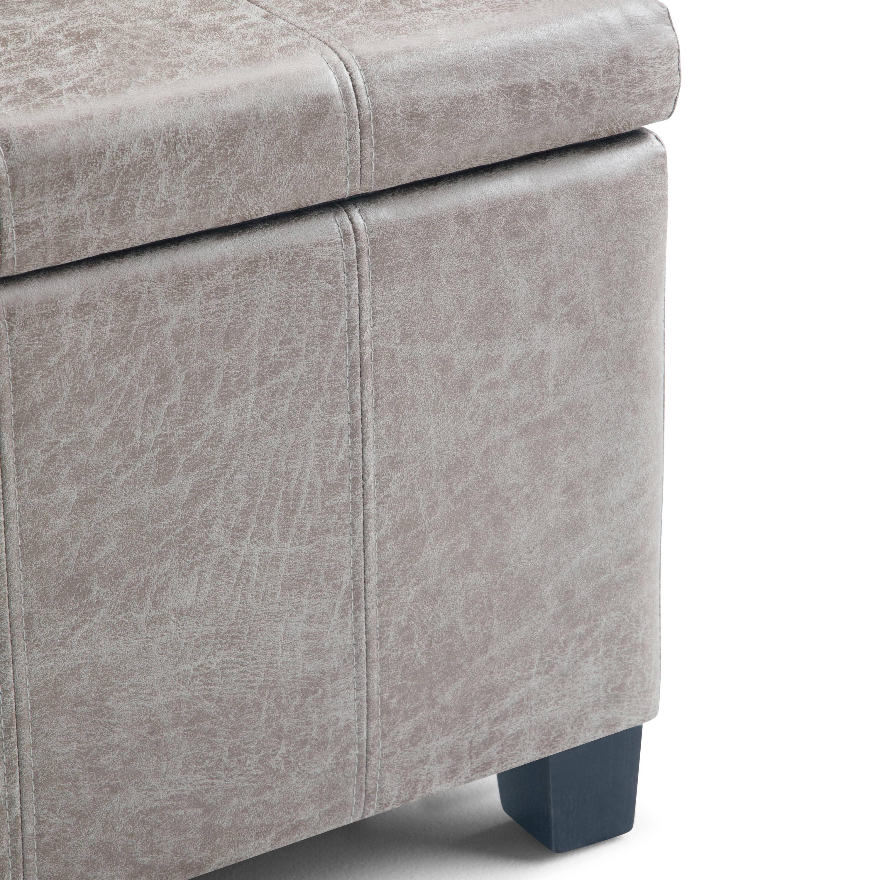 Dover 36 in. Wide Contemporary Rectangle Storage Ottoman Bench in Distressed Grey Taupe Vegan Faux Leather, Assembled