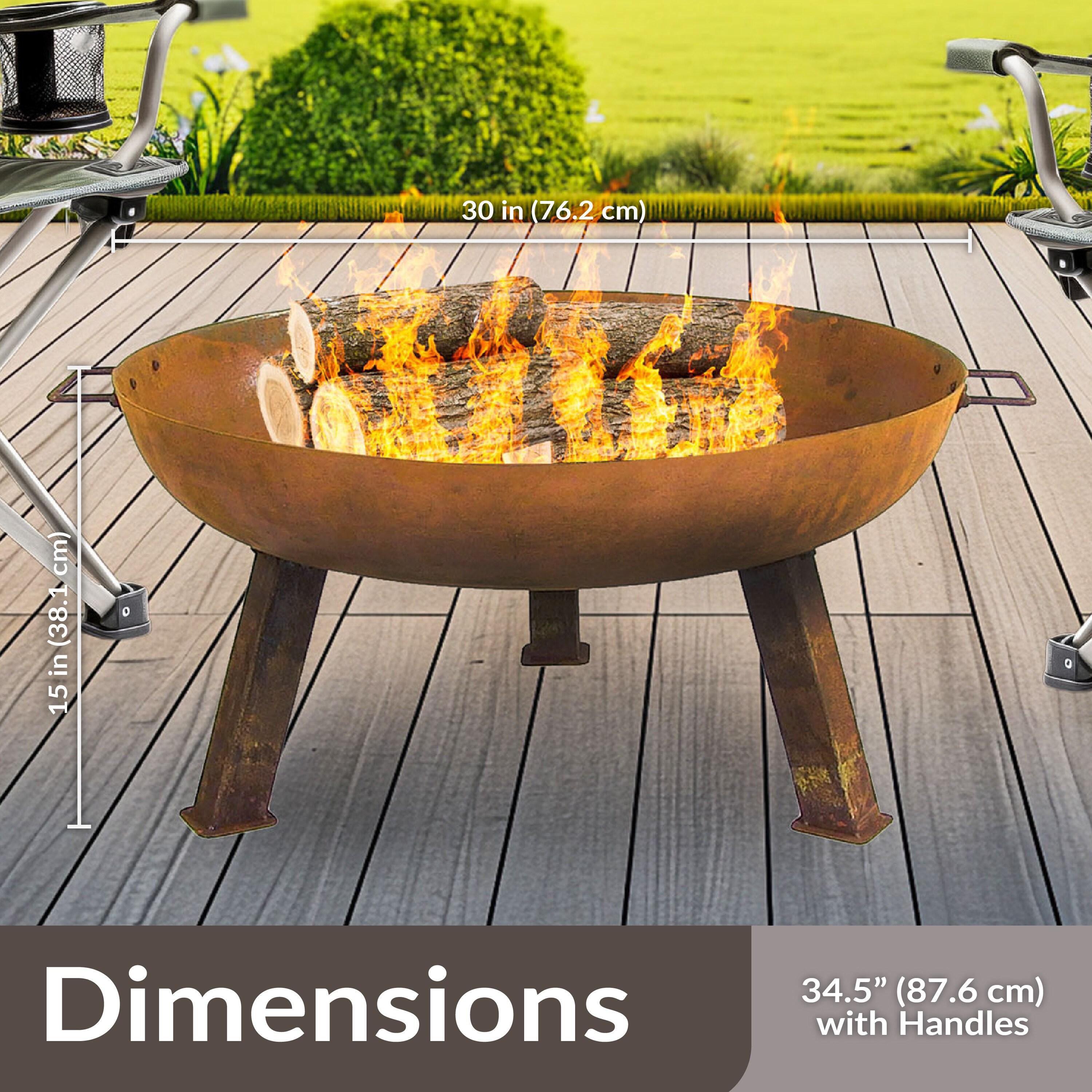 SunnyDaze Decor Union Round Wood-Burning Steel Finish Cast Iron Outdoor Raised Fire Pit Bowl