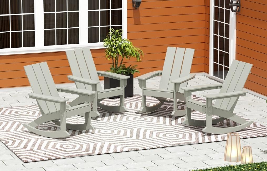 Polytrends  Shoreside Modern Eco-Friendly All Weather Poly Adirondack Rocking Chair Sand
