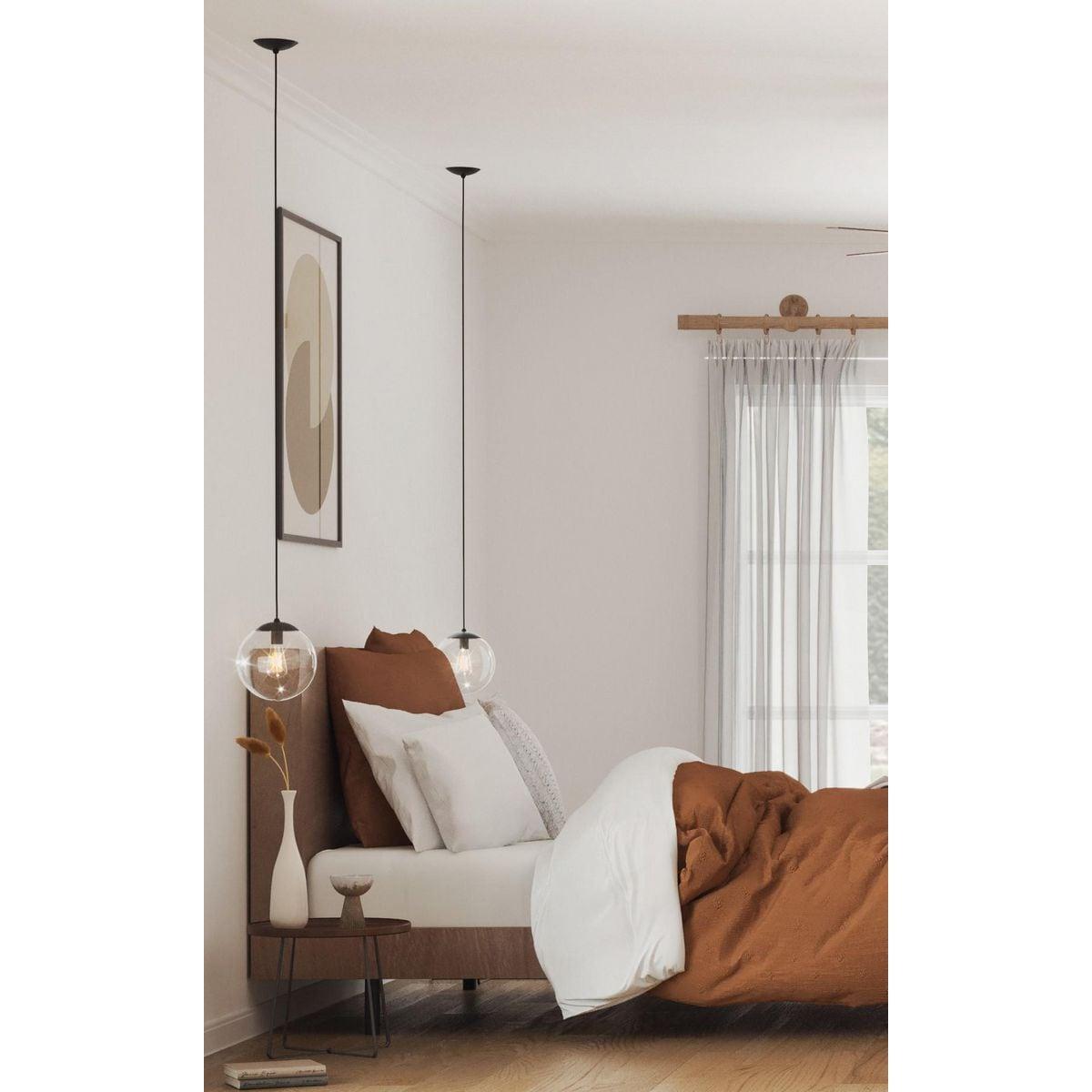 Progress Lighting, Atwell Collection, 1-Light, Pendant Light, Matte Black, Glass Globe Shade