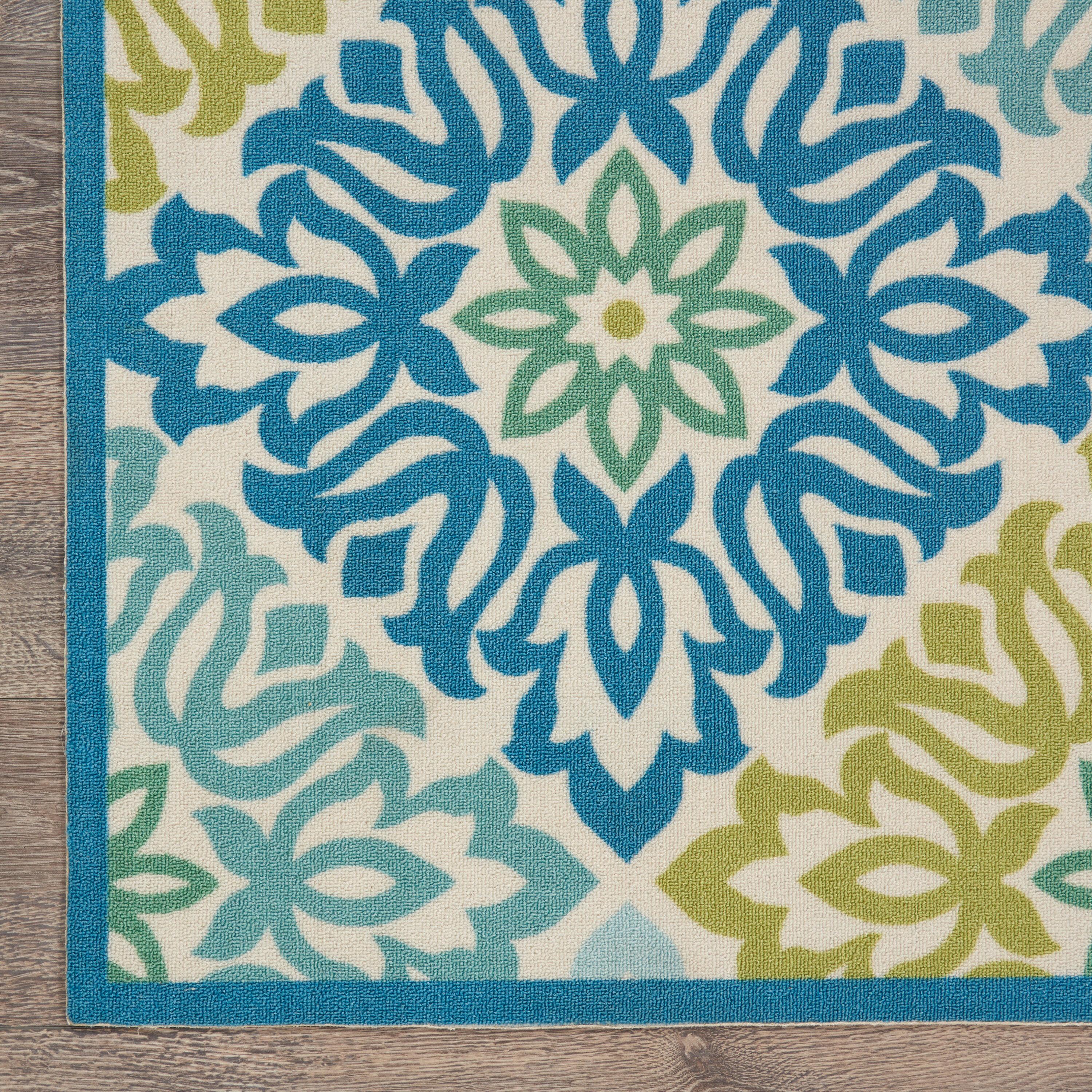Waverly Sun & Shade "Sweet Things" Blue Indoor/Outdoor Area Rug by Nourison Marine 4'3" x 6'3"