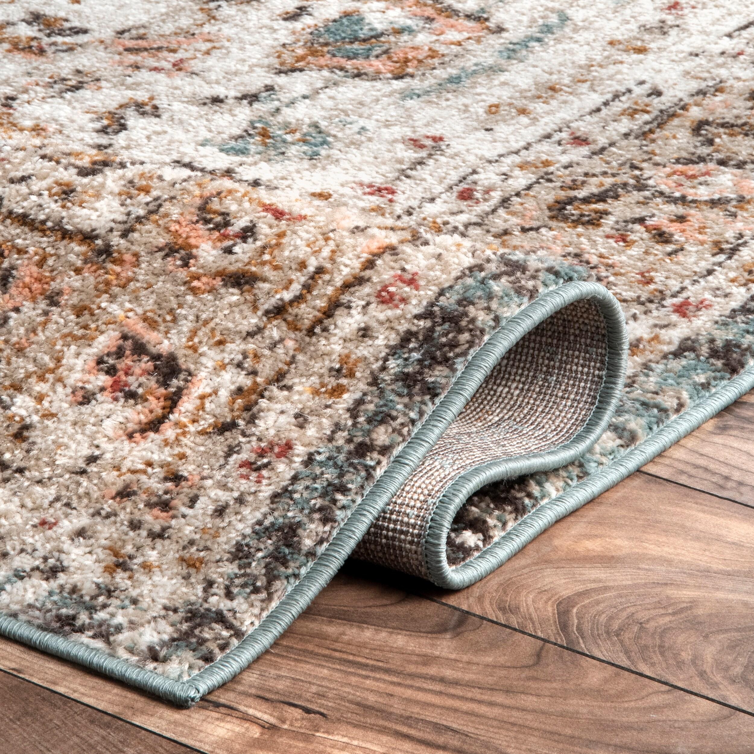 Nuloom 5 Round Justine Vintage Medallion Indoor Area Rug, Beige, Faded Persian Design, Stain Resistant, BedroomLiving Room, Kitchen,