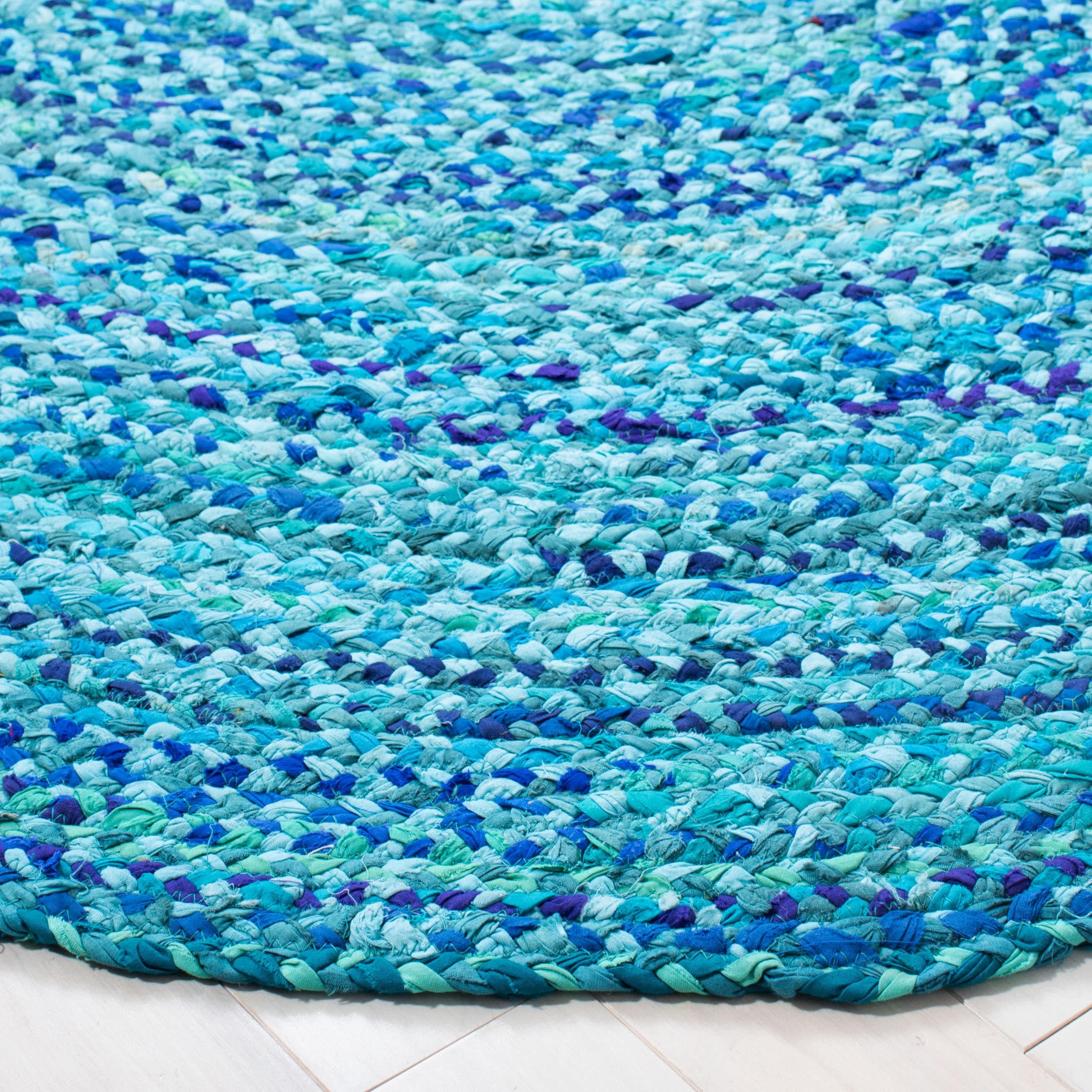 Braided BRD452 Hand Woven Indoor Area Rug - Turquoise - 5' Round - Safavieh