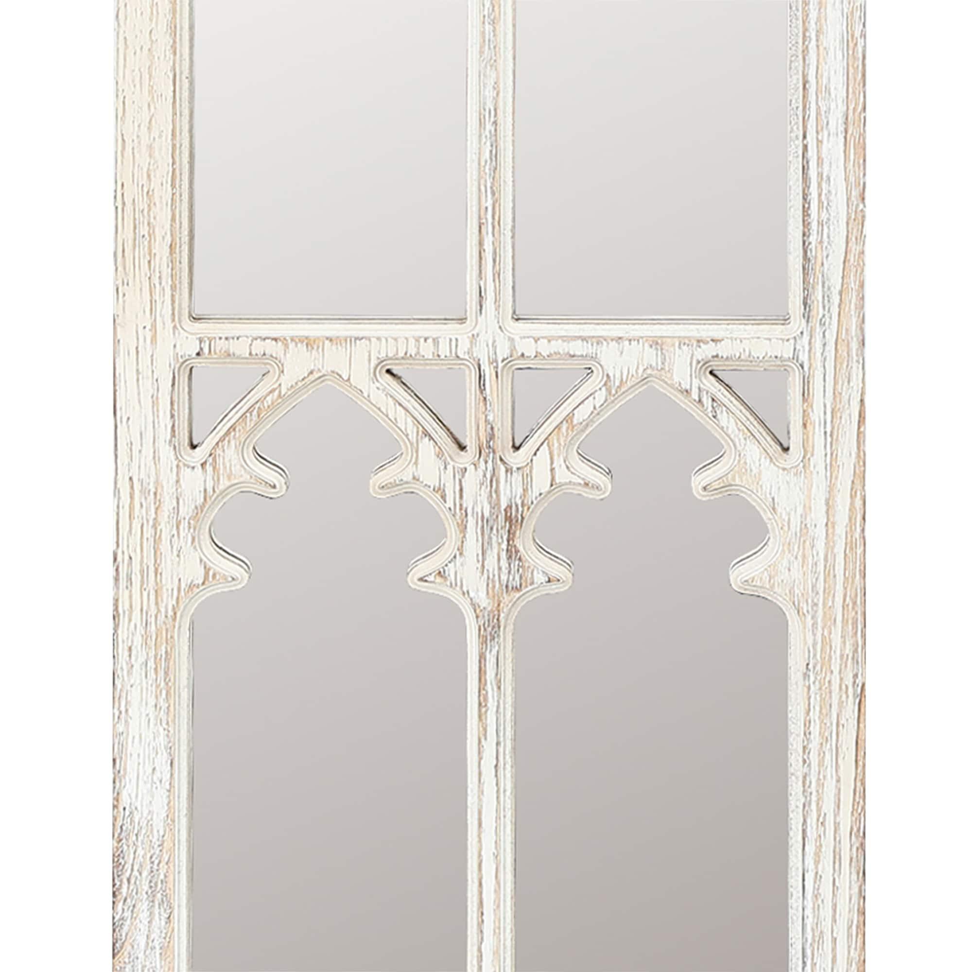 LuxenHome Distressed White Wood Cathedral Framed Wall Mirror