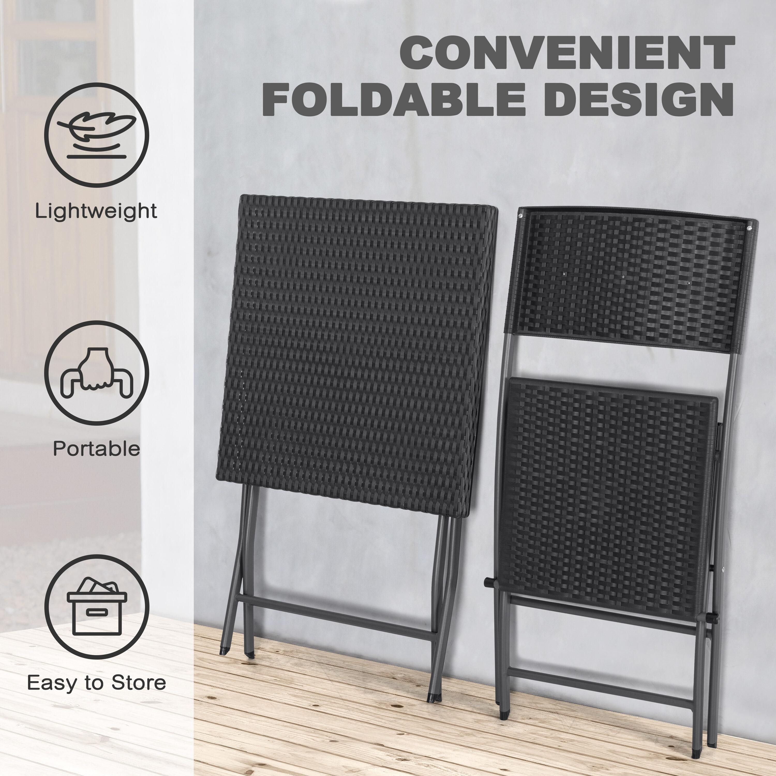 Nuu Garden 3 -Piece Black Rattan Bistro Patio Dining Set Iron Square Table with 2 Stationary Chairs