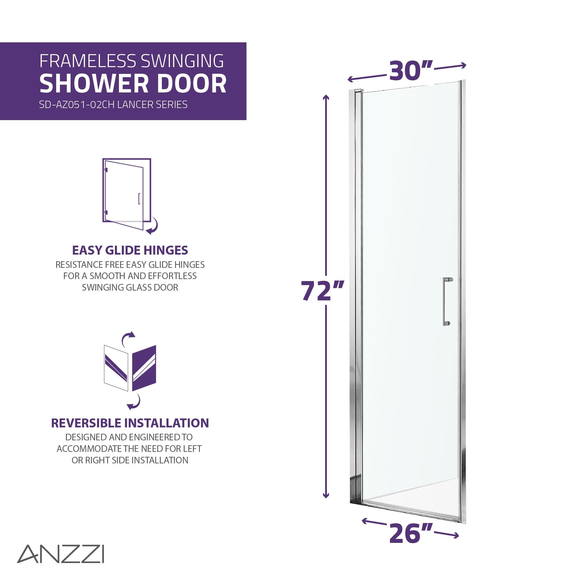 Lancer Series 29" W x 72" H Hinged Semi-Frameless Shower Door