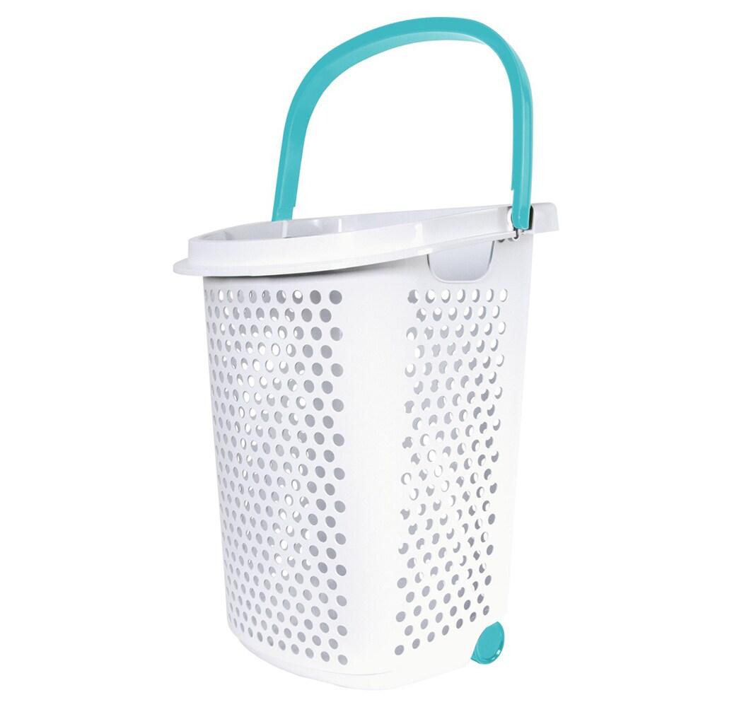 Home Logic 2 Bushel Rolling Plastic Laundry Hamper with Pop-up Handle, White, 2 Pack