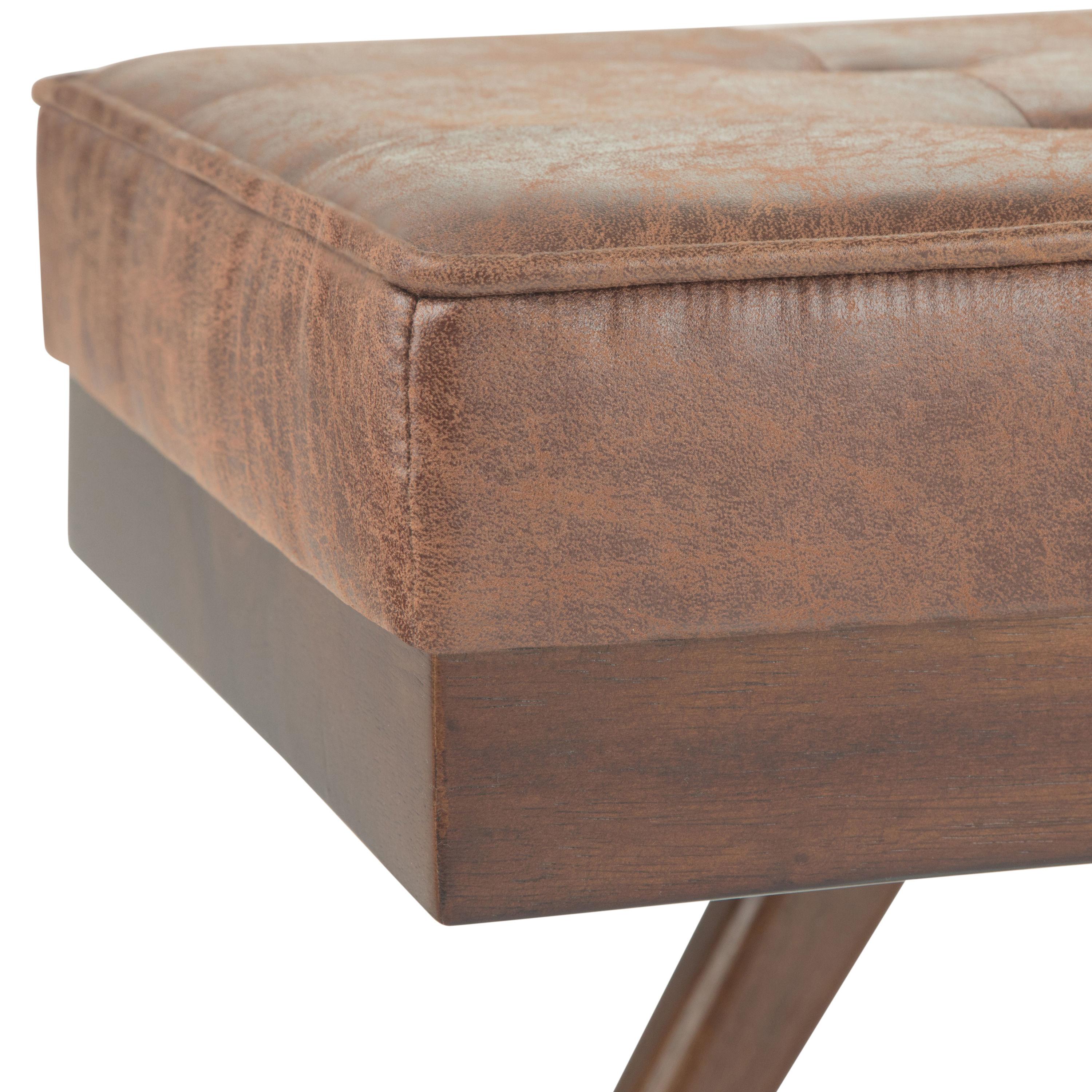 Simpli Home Pierce Solid Hardwood Mid Century Ottoman Bench In Distressed Umber Brown