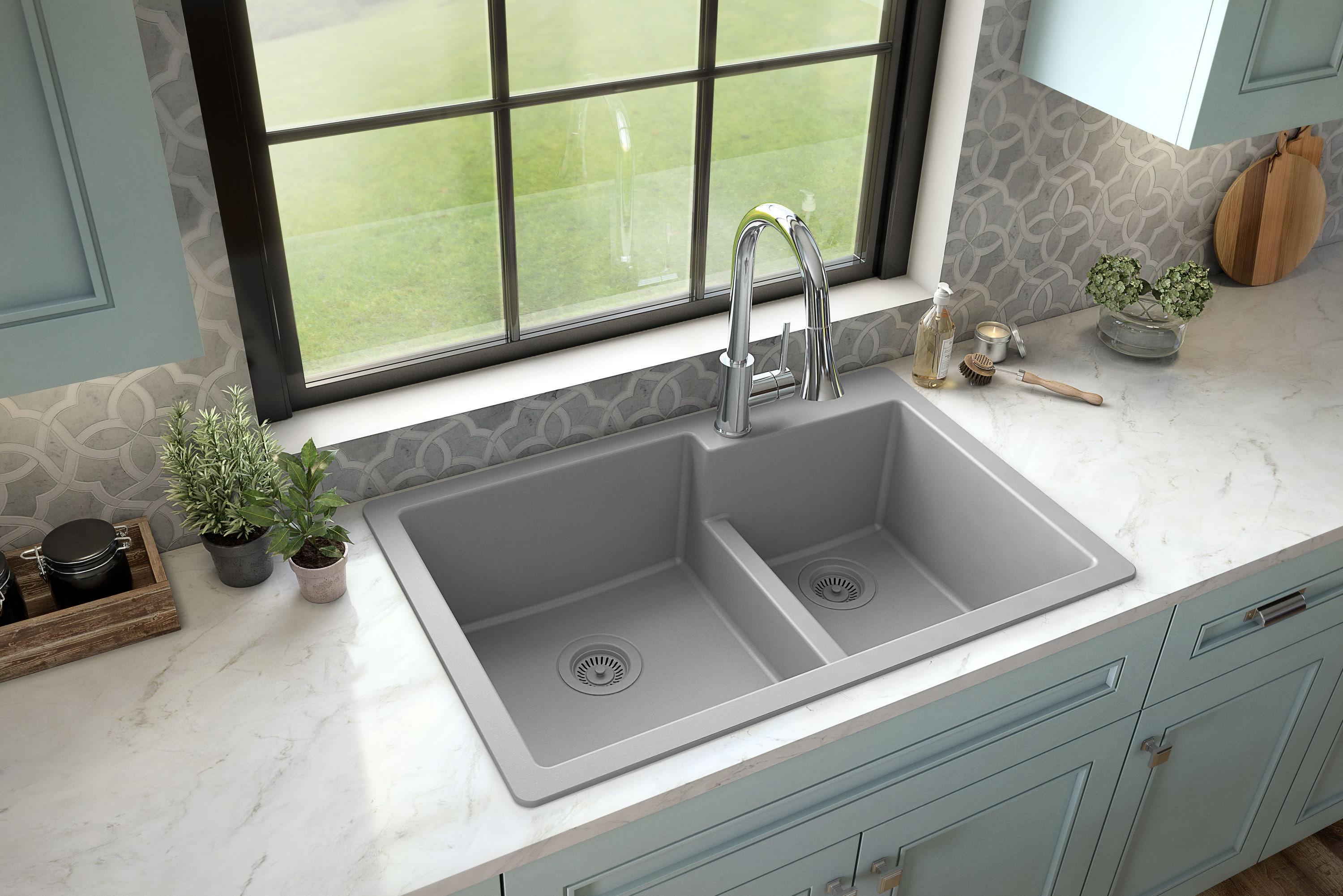 Karran Quartz 33'' X 22'' 60/40 Double Bowl Drop-in Kitchen Sink