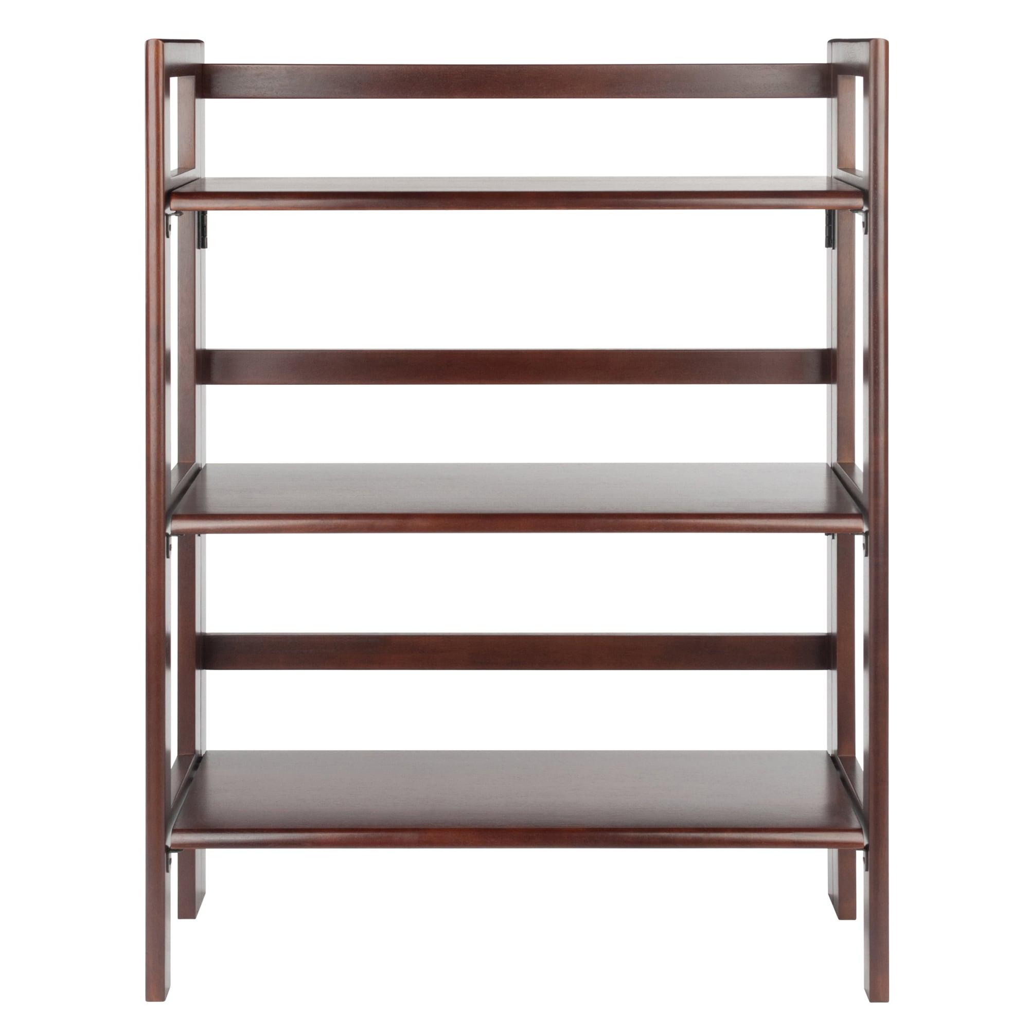 38.54" Terry Folding Bookshelf Walnut - Winsome: Solid Beech Wood, Mid-Century Modern, 3 Fixed Shelves